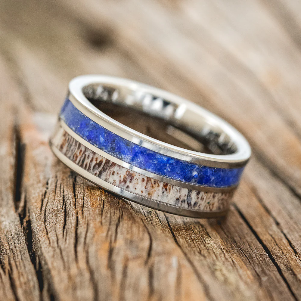 "DYAD" - LAPIS LAZULI & ANTLER WEDDING RING - Image 5