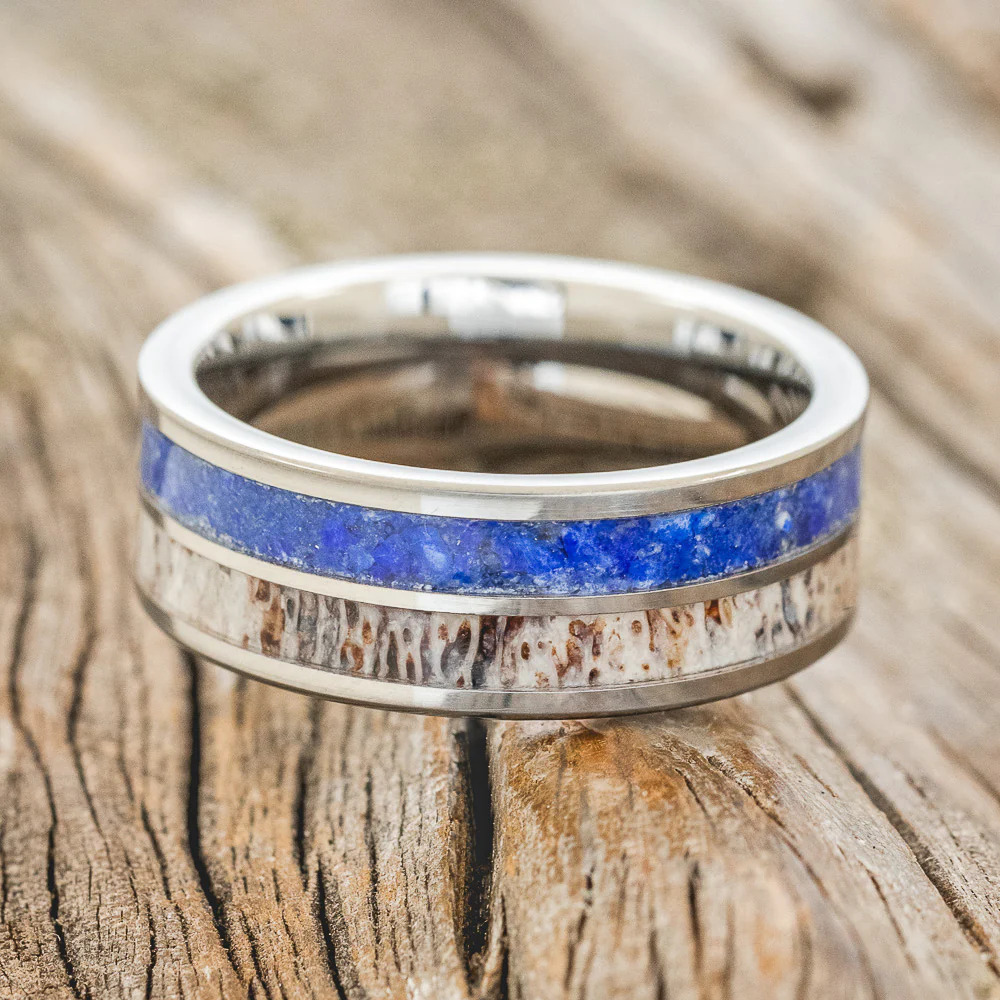 "DYAD" - LAPIS LAZULI & ANTLER WEDDING RING - Image 6