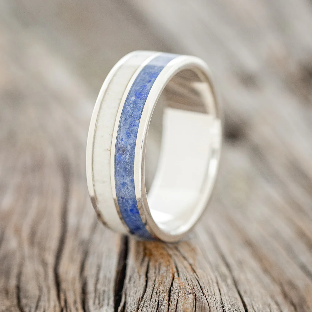 "DYAD" - LAPIS LAZULI & ANTLER WEDDING RING - Image 7