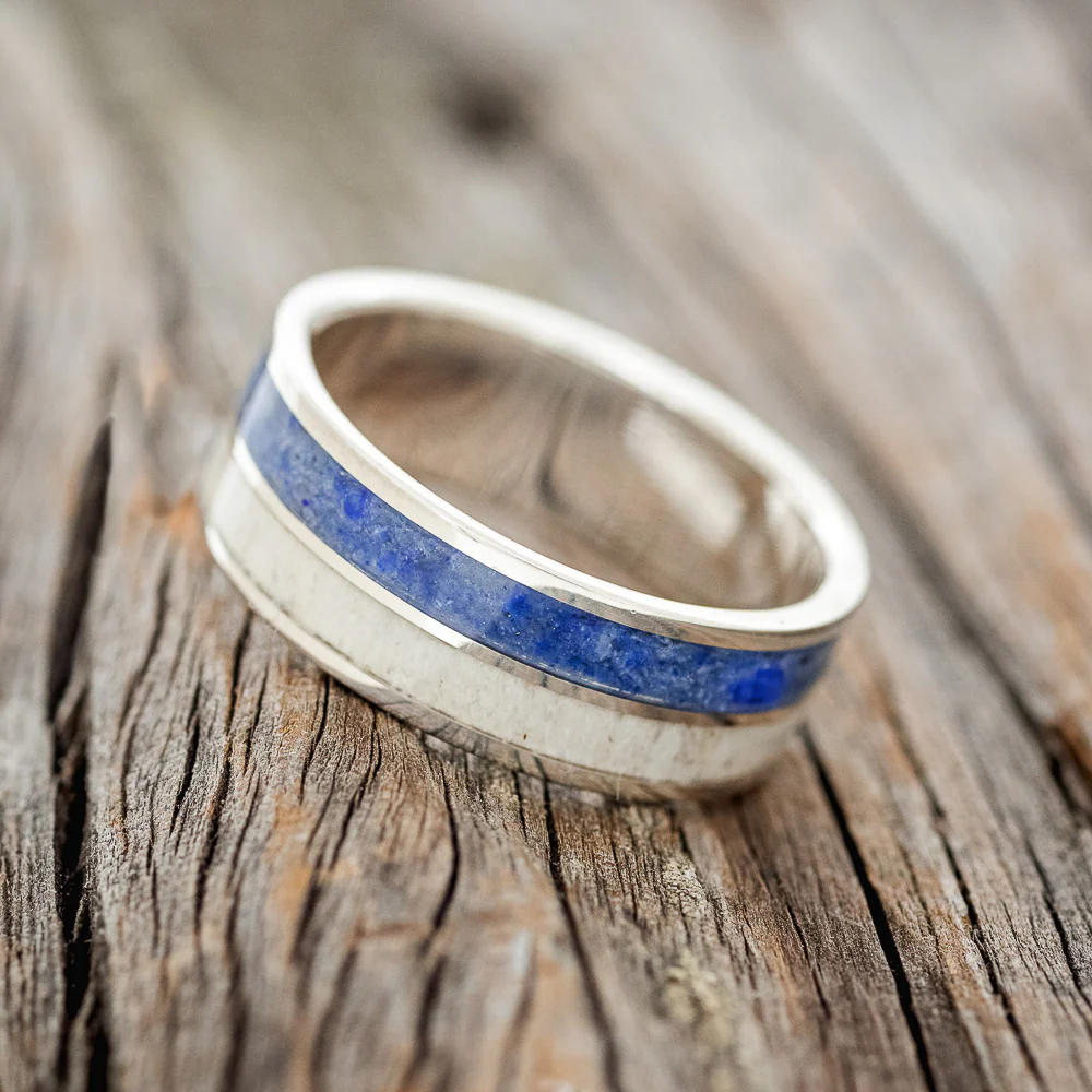 "DYAD" - LAPIS LAZULI & ANTLER WEDDING RING - Image 8