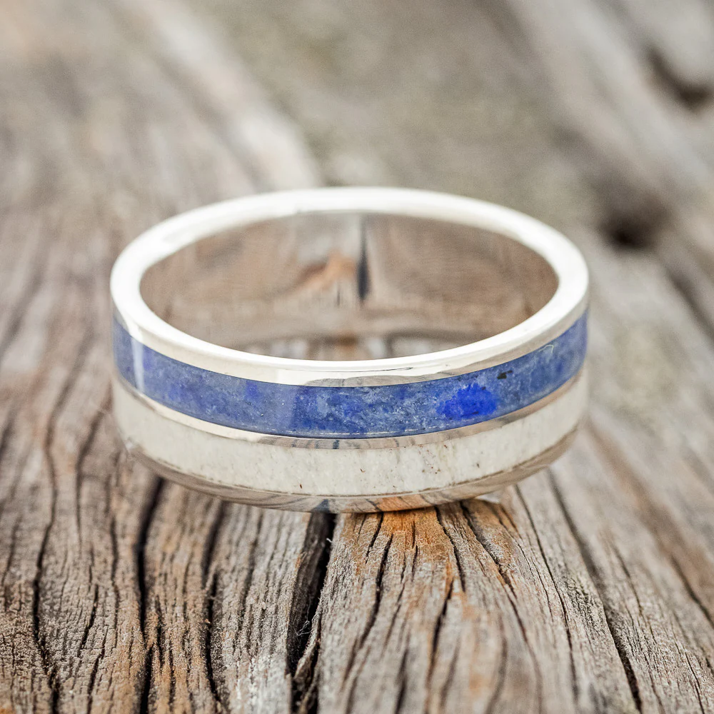"DYAD" - LAPIS LAZULI & ANTLER WEDDING RING - Image 9
