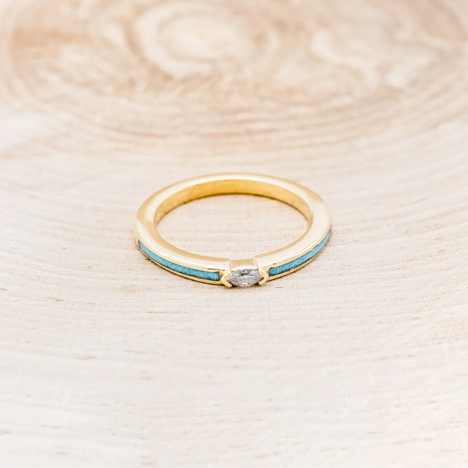 "ELBA" - MARQUISE CUT MOISSANITE ENGAGEMENT RING WITH TURQUOISE INLAYS - Image 10