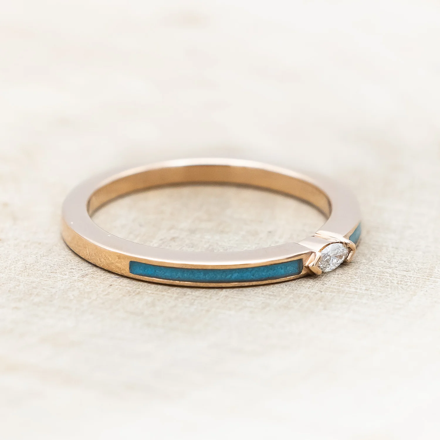 "ELBA" - MARQUISE CUT MOISSANITE ENGAGEMENT RING WITH TURQUOISE INLAYS - Image 3