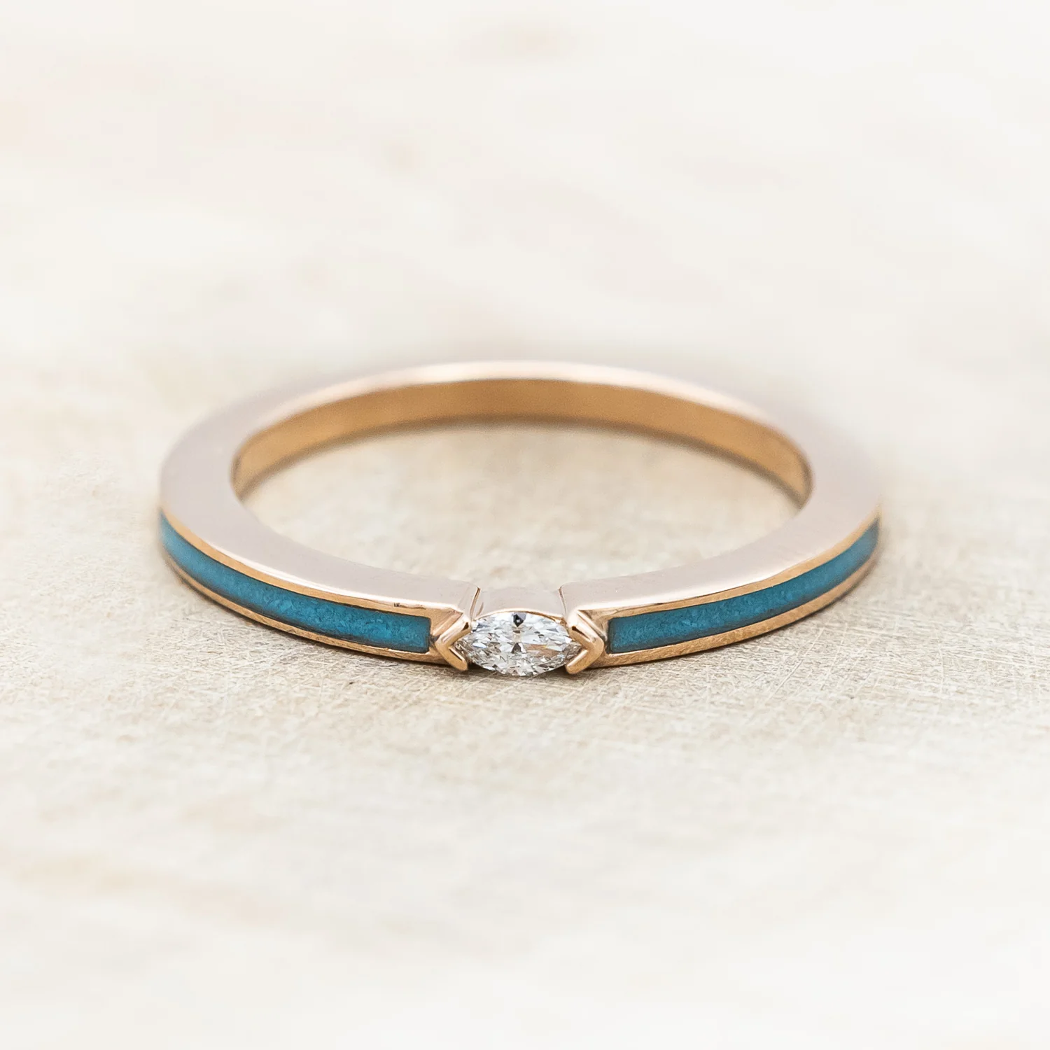 "ELBA" - MARQUISE CUT MOISSANITE ENGAGEMENT RING WITH TURQUOISE INLAYS - Image 5