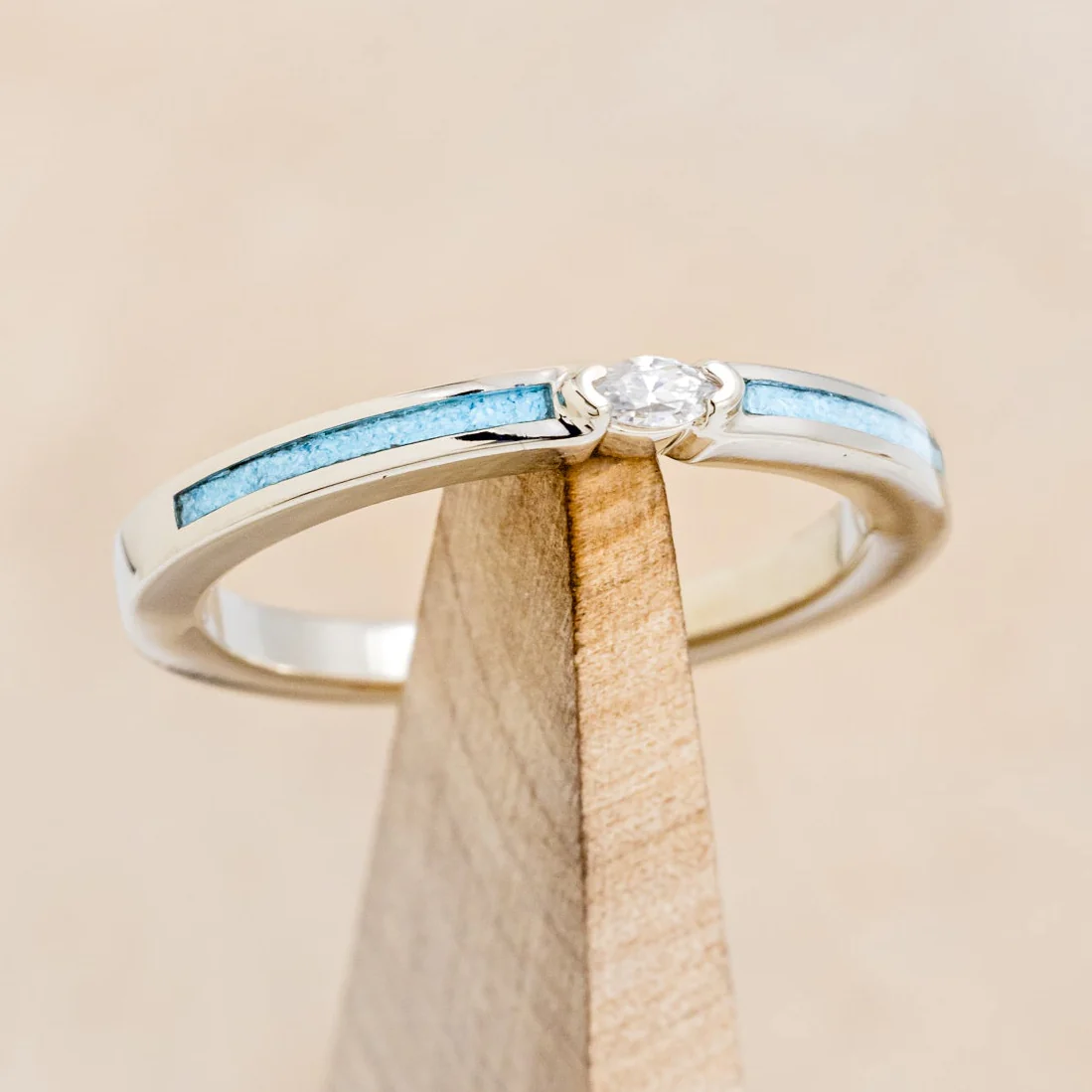 "ELBA" - MARQUISE CUT MOISSANITE ENGAGEMENT RING WITH TURQUOISE INLAYS - Image 7