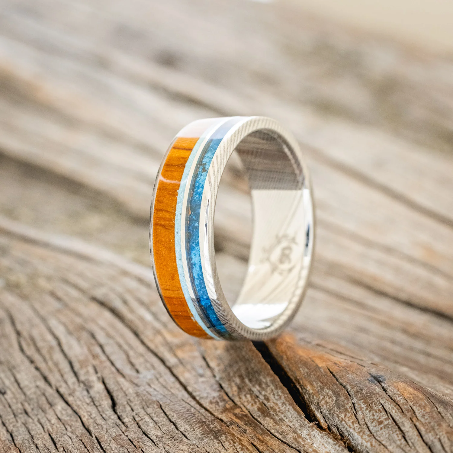 "ELEMENT" - IRONWOOD, PATINA COPPER & TURQUOISE WEDDING BAND - Image 8