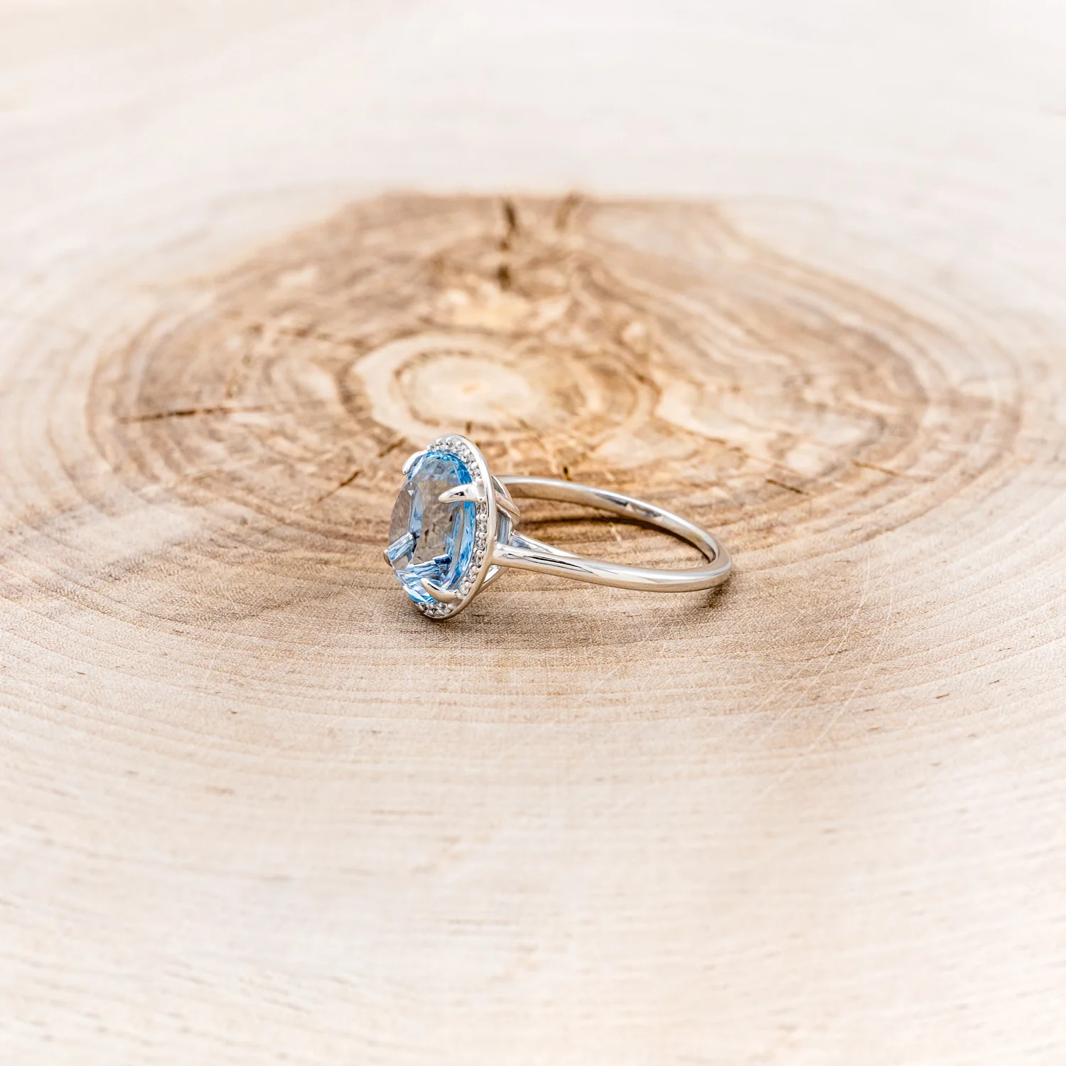 "ELITE" - OVAL CUT AQUAMARINE ENGAGEMENT RING WITH DIAMOND HALO - Image 3