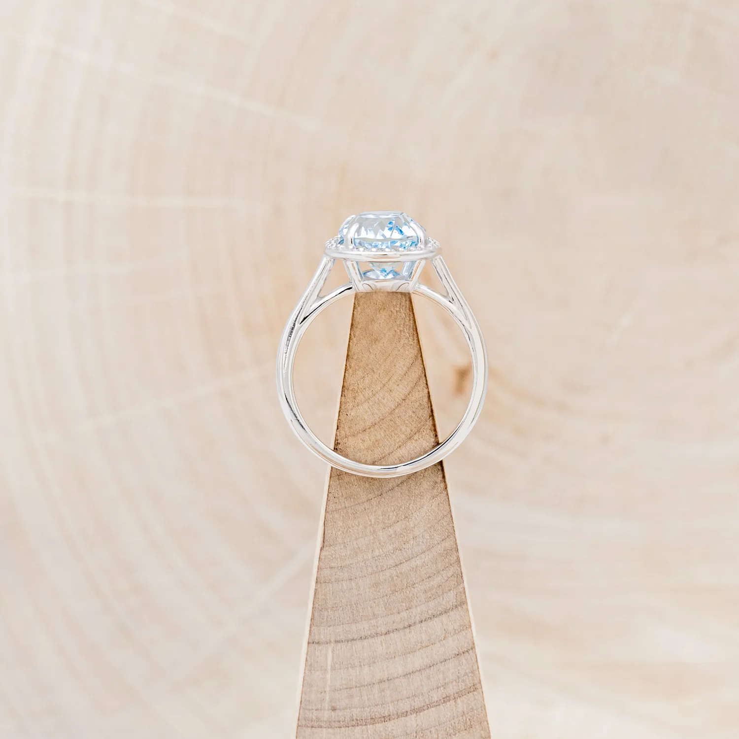 "ELITE" - OVAL CUT AQUAMARINE ENGAGEMENT RING WITH DIAMOND HALO - Image 6