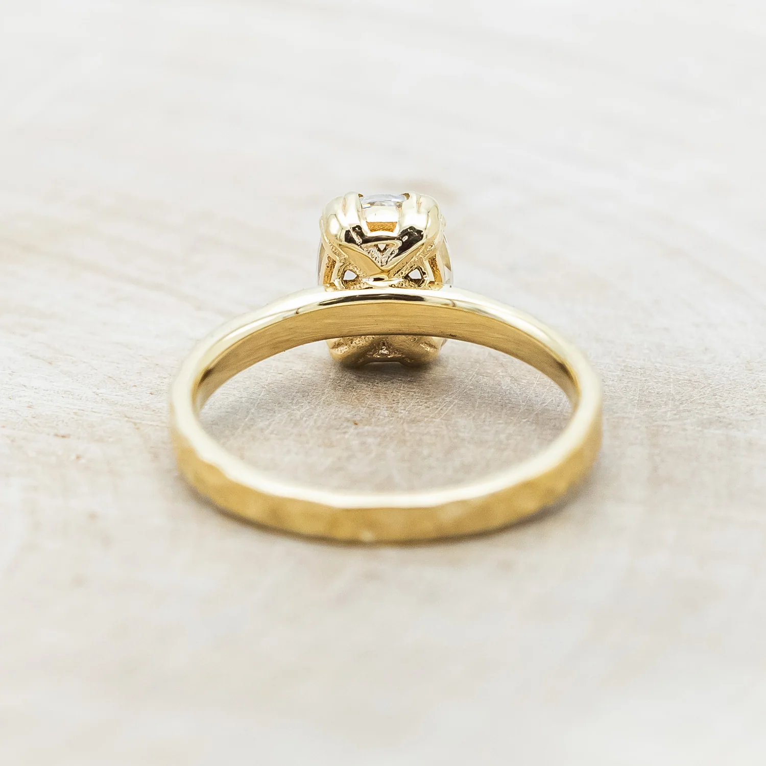 "ELLA" - ANTIQUE CUSHION ROSE CUT MOISSANITE SOLITAIRE ENGAGEMENT RING WITH A HAMMERED FINISH - Image 11