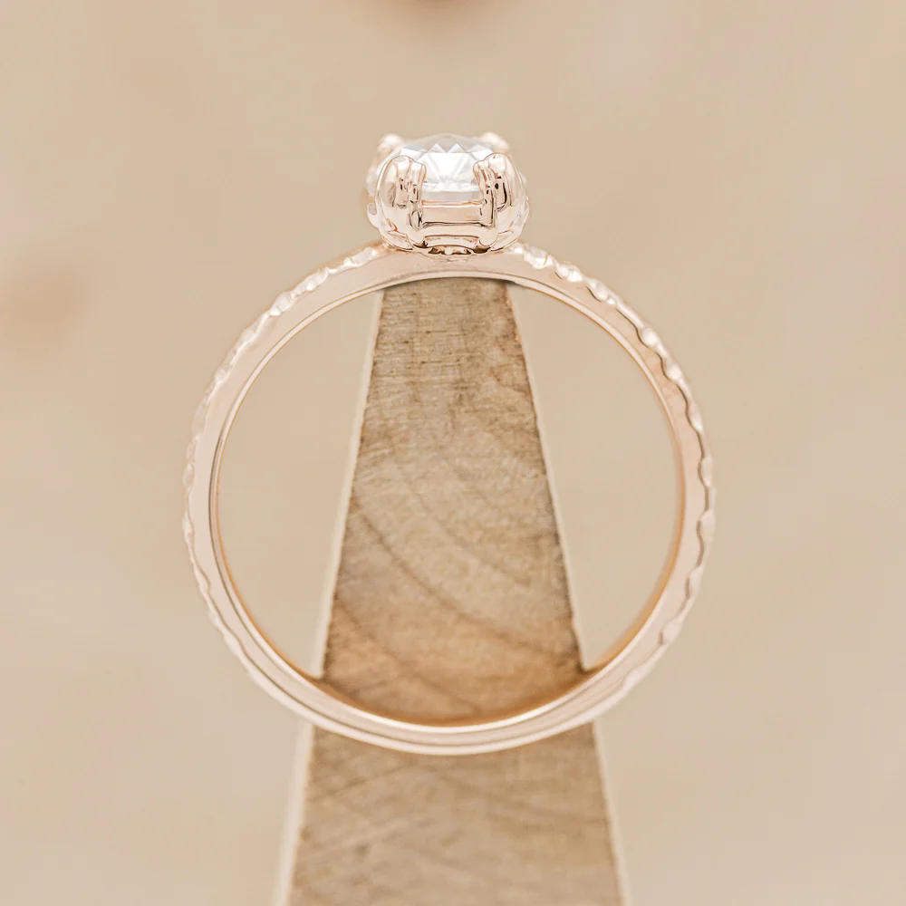 "ELLA" - ANTIQUE CUSHION ROSE CUT MOISSANITE SOLITAIRE ENGAGEMENT RING WITH A HAMMERED FINISH - Image 5