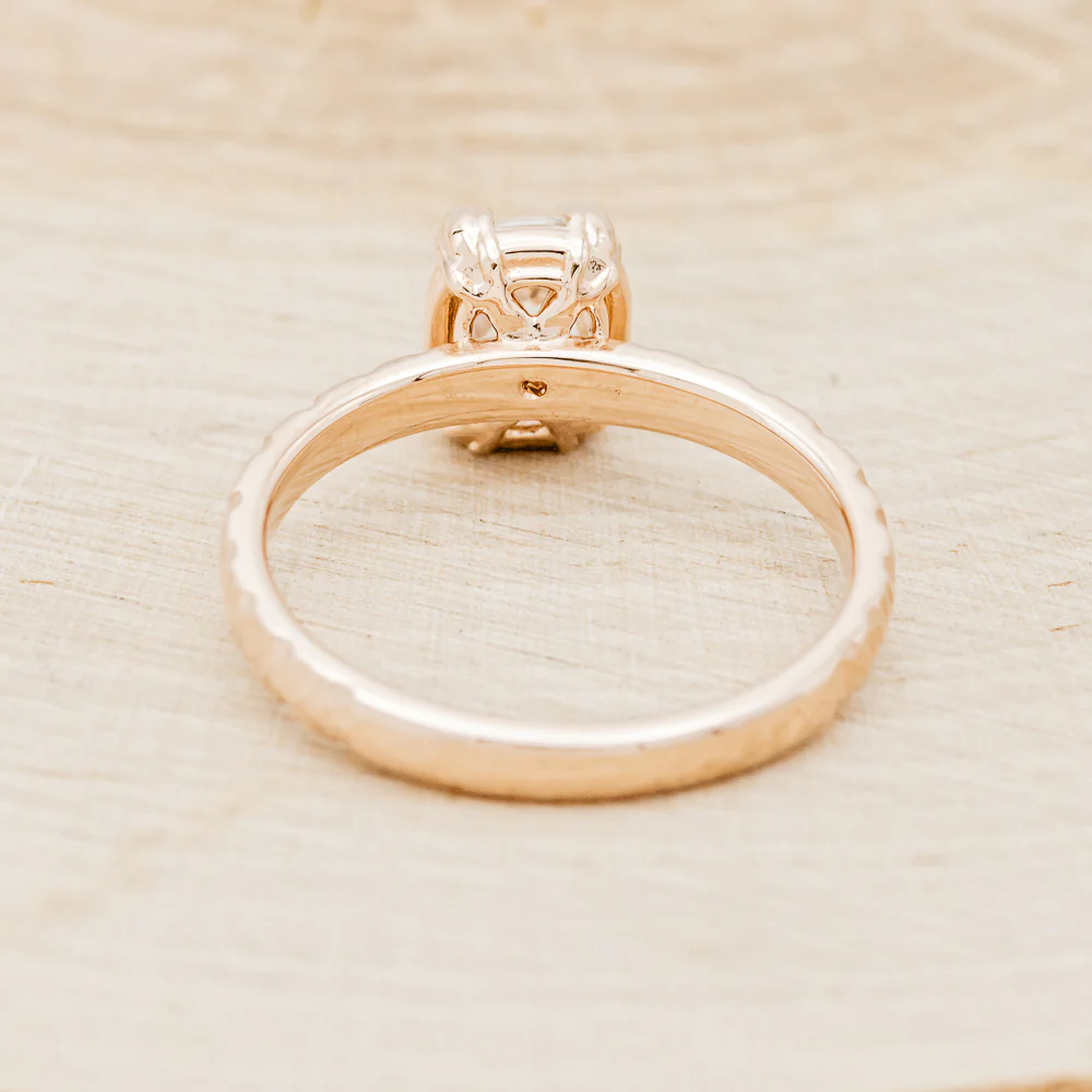 "ELLA" - ANTIQUE CUSHION ROSE CUT MOISSANITE SOLITAIRE ENGAGEMENT RING WITH A HAMMERED FINISH - Image 6
