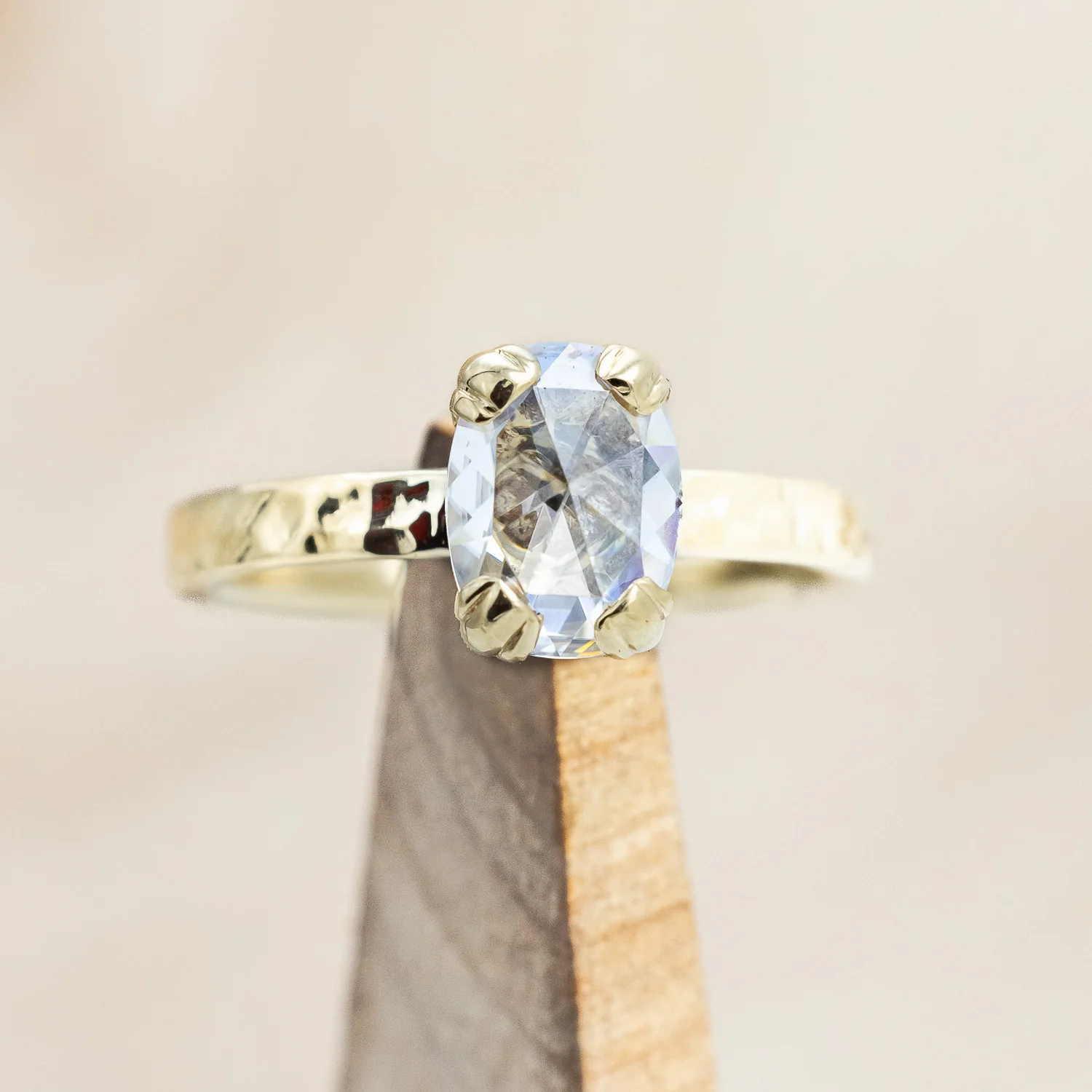 "ELLA" - ANTIQUE CUSHION ROSE CUT MOISSANITE SOLITAIRE ENGAGEMENT RING WITH A HAMMERED FINISH - Image 7