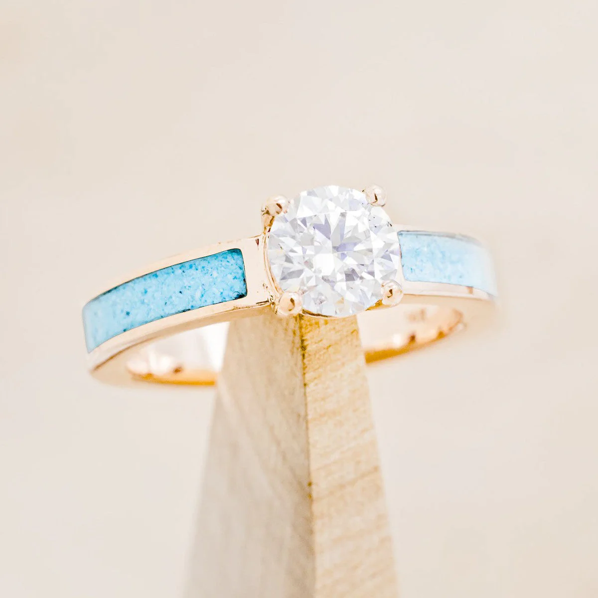 "EOTA" - MOISSANITE ENGAGEMENT RING WITH HAND CRUSHED TURQUOISE INLAYS - Image 10