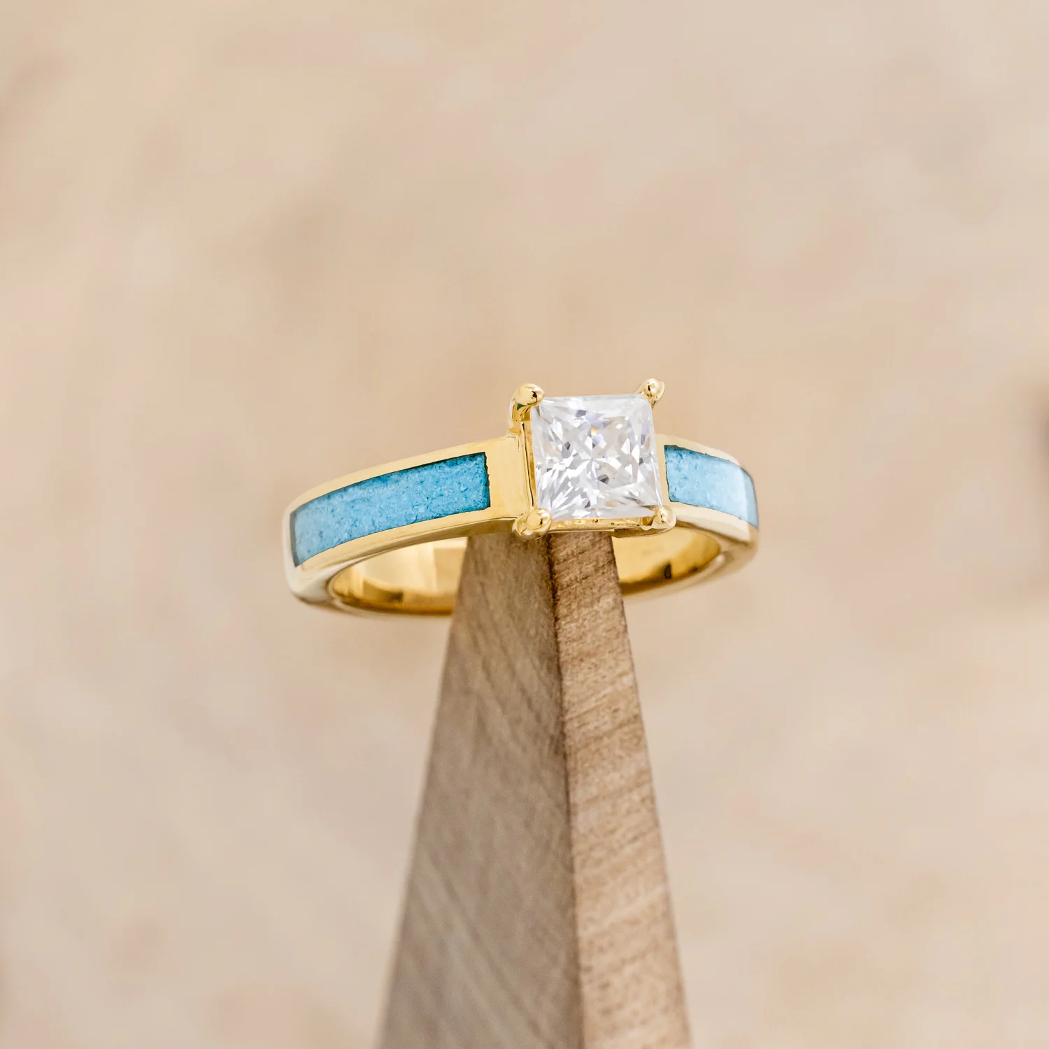 "EOTA" - MOISSANITE ENGAGEMENT RING WITH HAND CRUSHED TURQUOISE INLAYS - Image 11