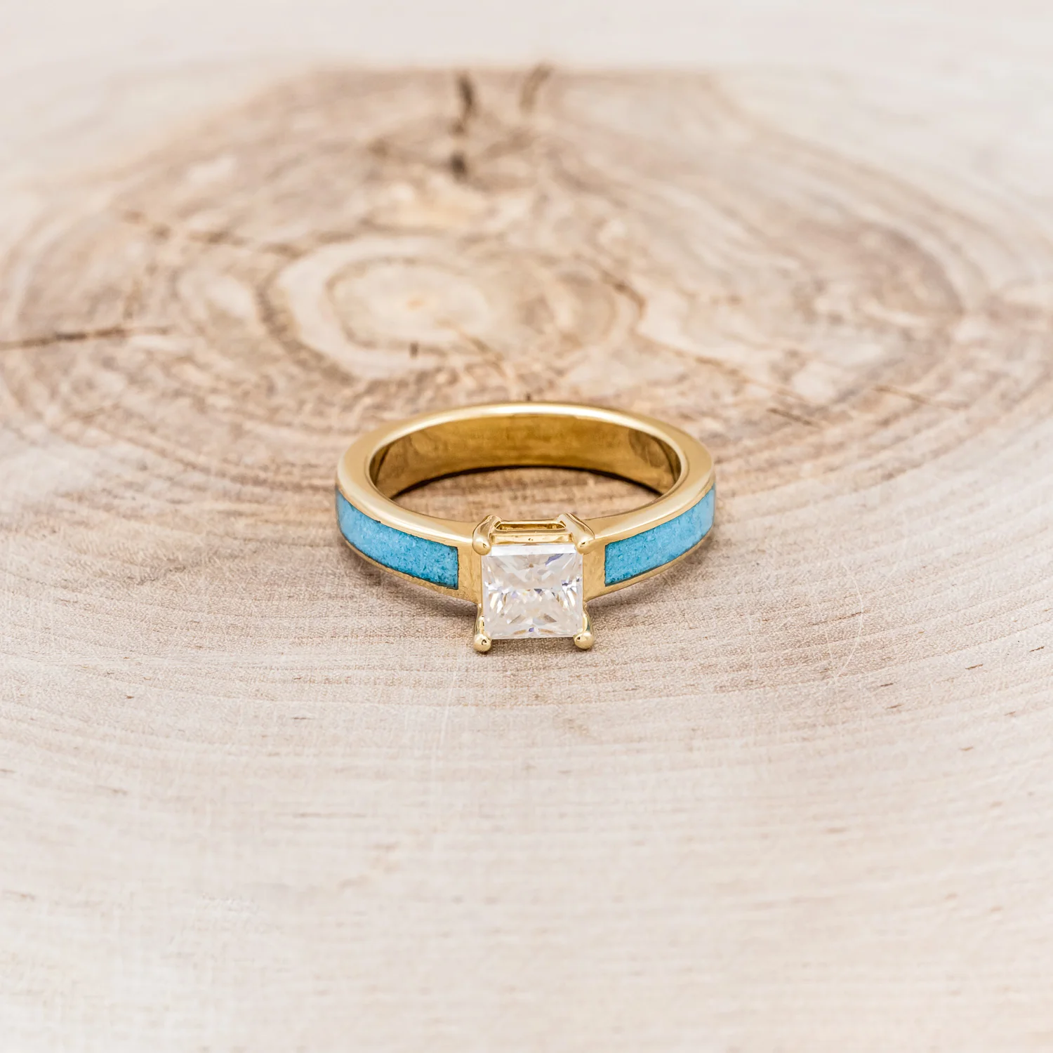 "EOTA" - MOISSANITE ENGAGEMENT RING WITH HAND CRUSHED TURQUOISE INLAYS - Image 12