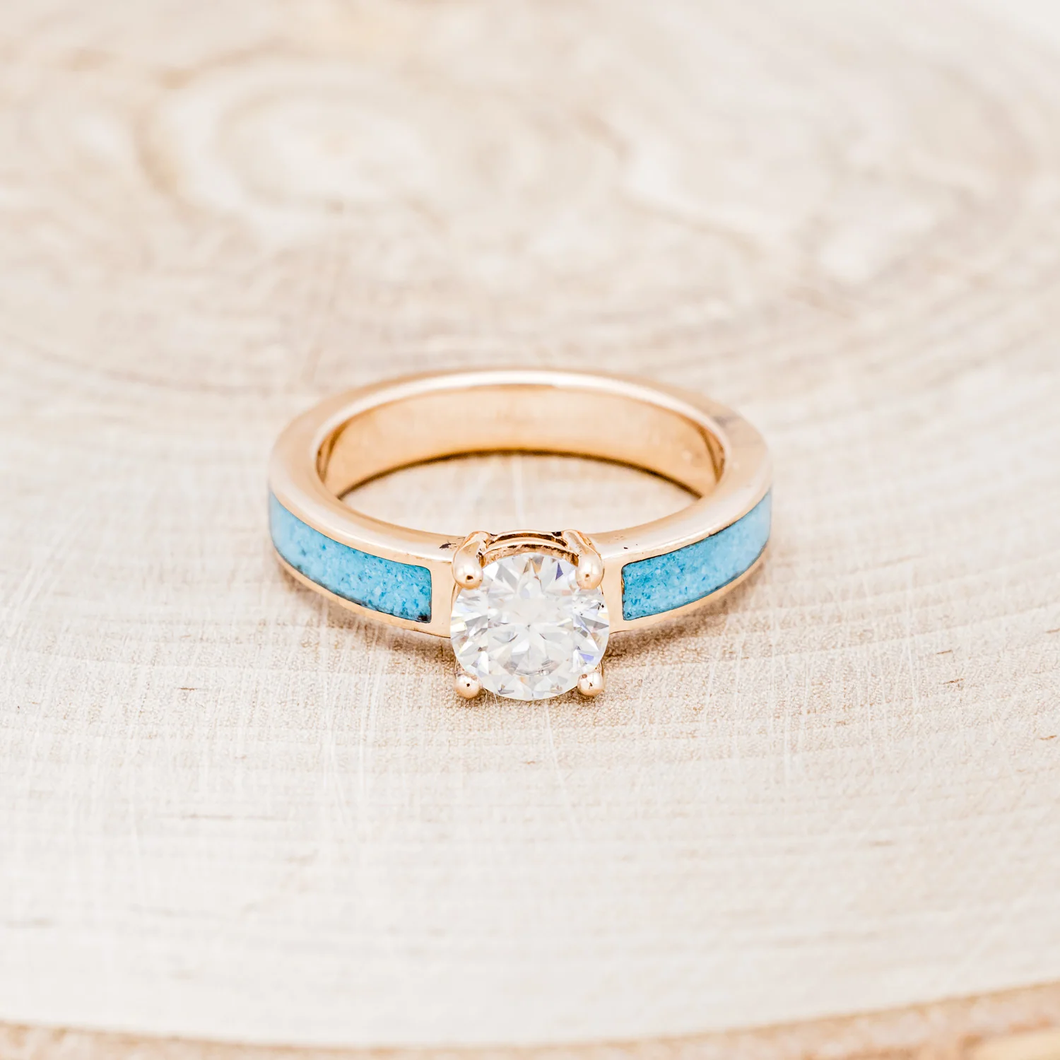"EOTA" - MOISSANITE ENGAGEMENT RING WITH HAND CRUSHED TURQUOISE INLAYS - Image 13