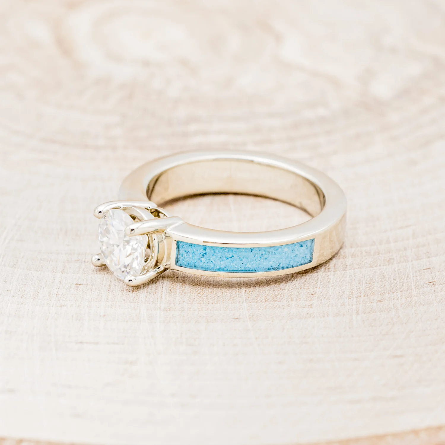"EOTA" - MOISSANITE ENGAGEMENT RING WITH HAND CRUSHED TURQUOISE INLAYS - Image 3