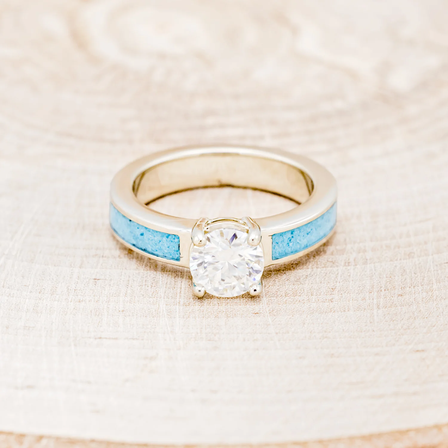 "EOTA" - MOISSANITE ENGAGEMENT RING WITH HAND CRUSHED TURQUOISE INLAYS - Image 4