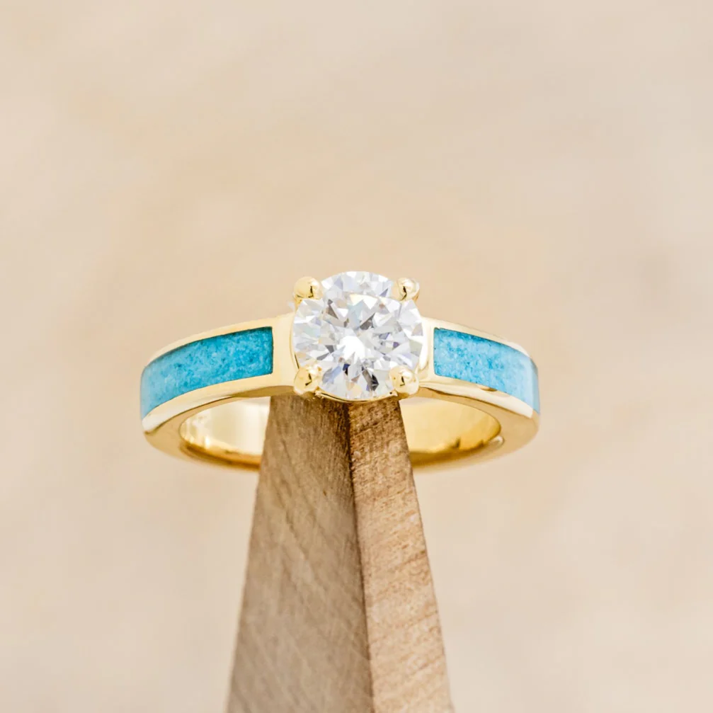 "EOTA" - MOISSANITE ENGAGEMENT RING WITH HAND CRUSHED TURQUOISE INLAYS - Image 6