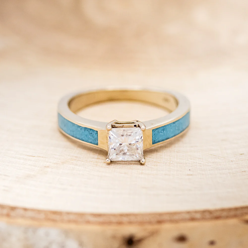 "EOTA" - MOISSANITE ENGAGEMENT RING WITH HAND CRUSHED TURQUOISE INLAYS - Image 7
