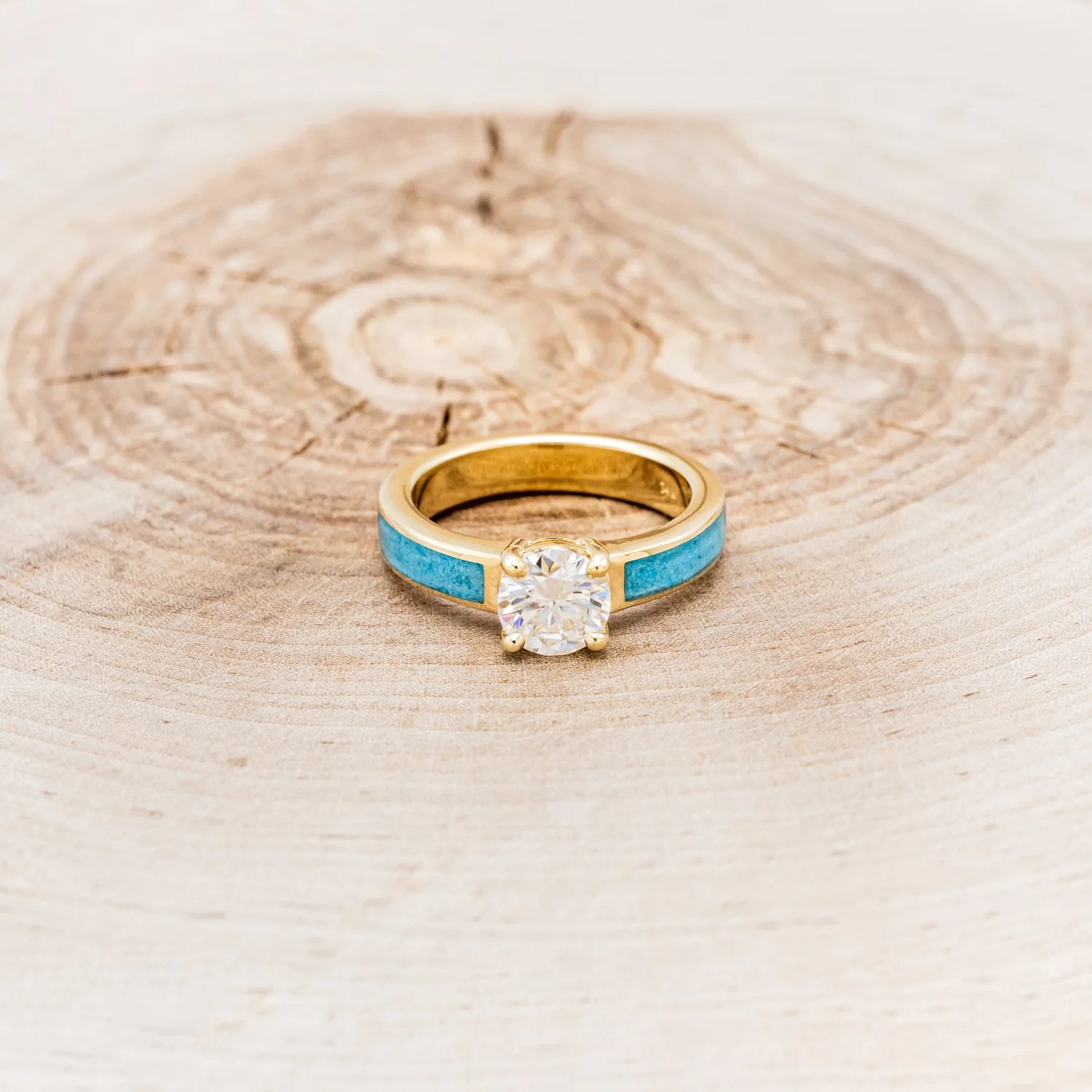 "EOTA" - MOISSANITE ENGAGEMENT RING WITH HAND CRUSHED TURQUOISE INLAYS - Image 9