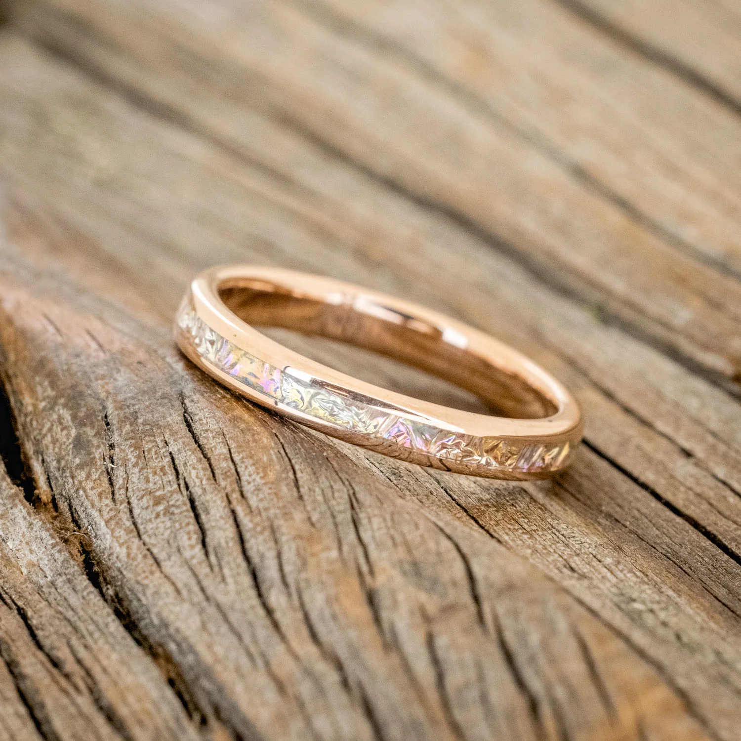"ETERNA" - TITANIUM BURL DICHROLAM STACKING WEDDING BAND - Image 11