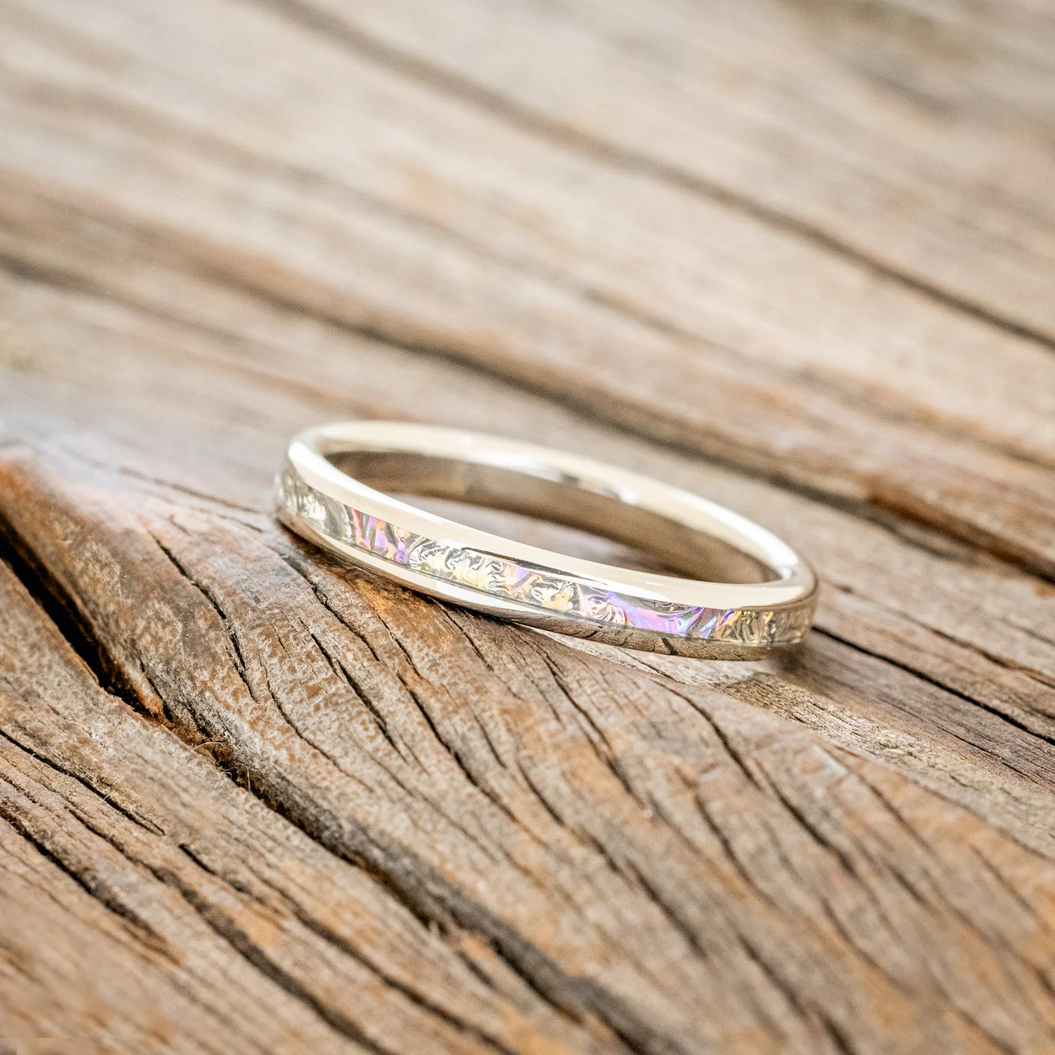 "ETERNA" - TITANIUM BURL DICHROLAM STACKING WEDDING BAND - Image 14