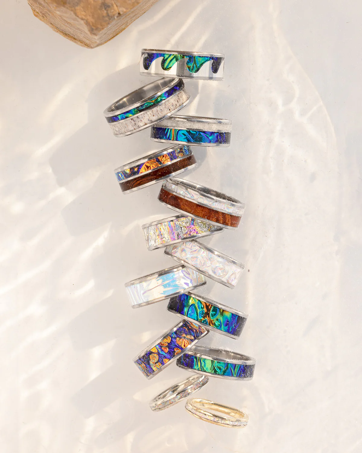 "ETERNA" - TITANIUM BURL DICHROLAM STACKING WEDDING BAND - Image 16