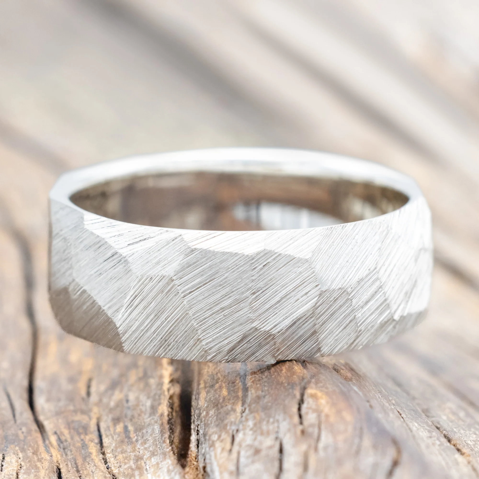 FACETED WEDDING RING WITH TEXTURED FINISH - Image 10