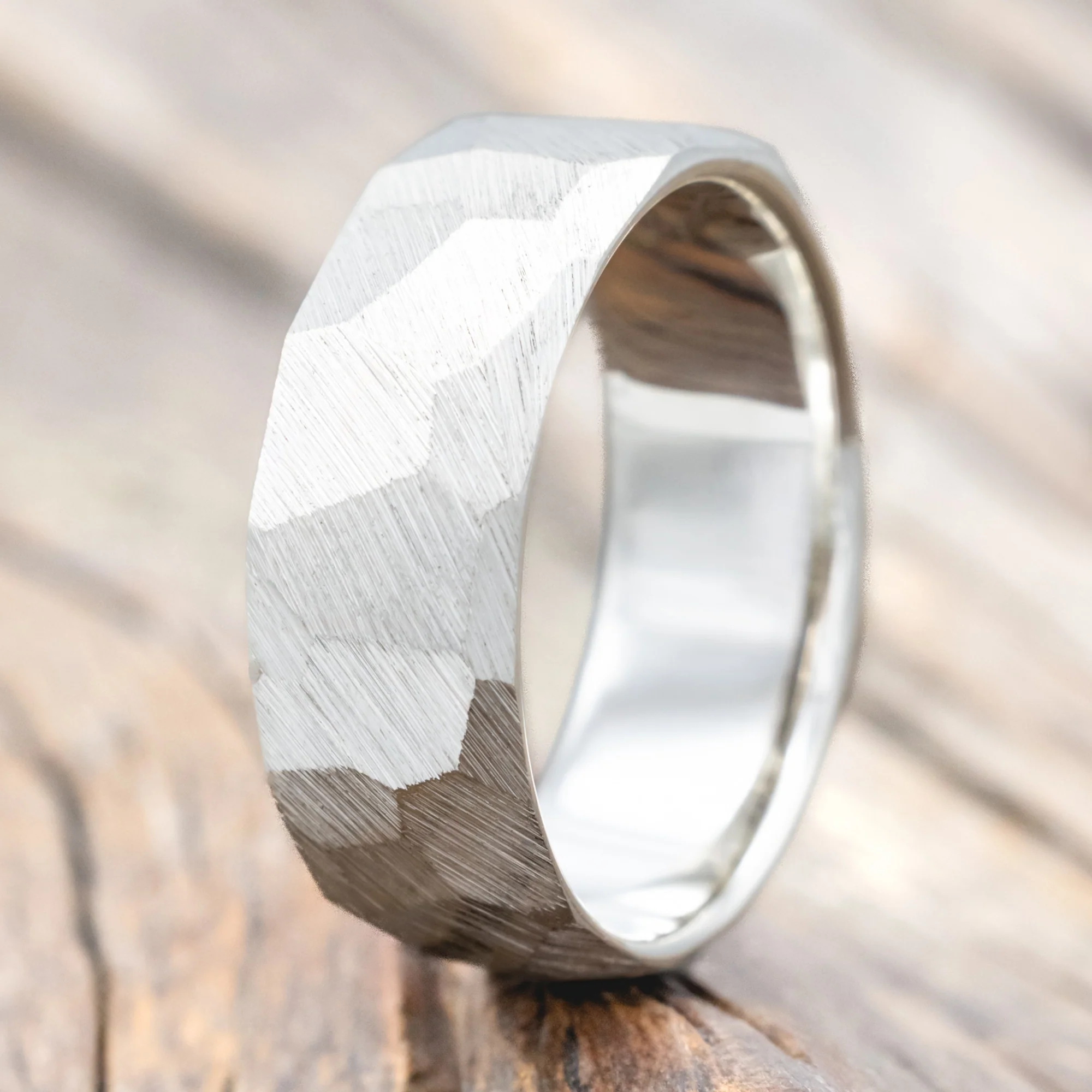FACETED WEDDING RING WITH TEXTURED FINISH - Image 8
