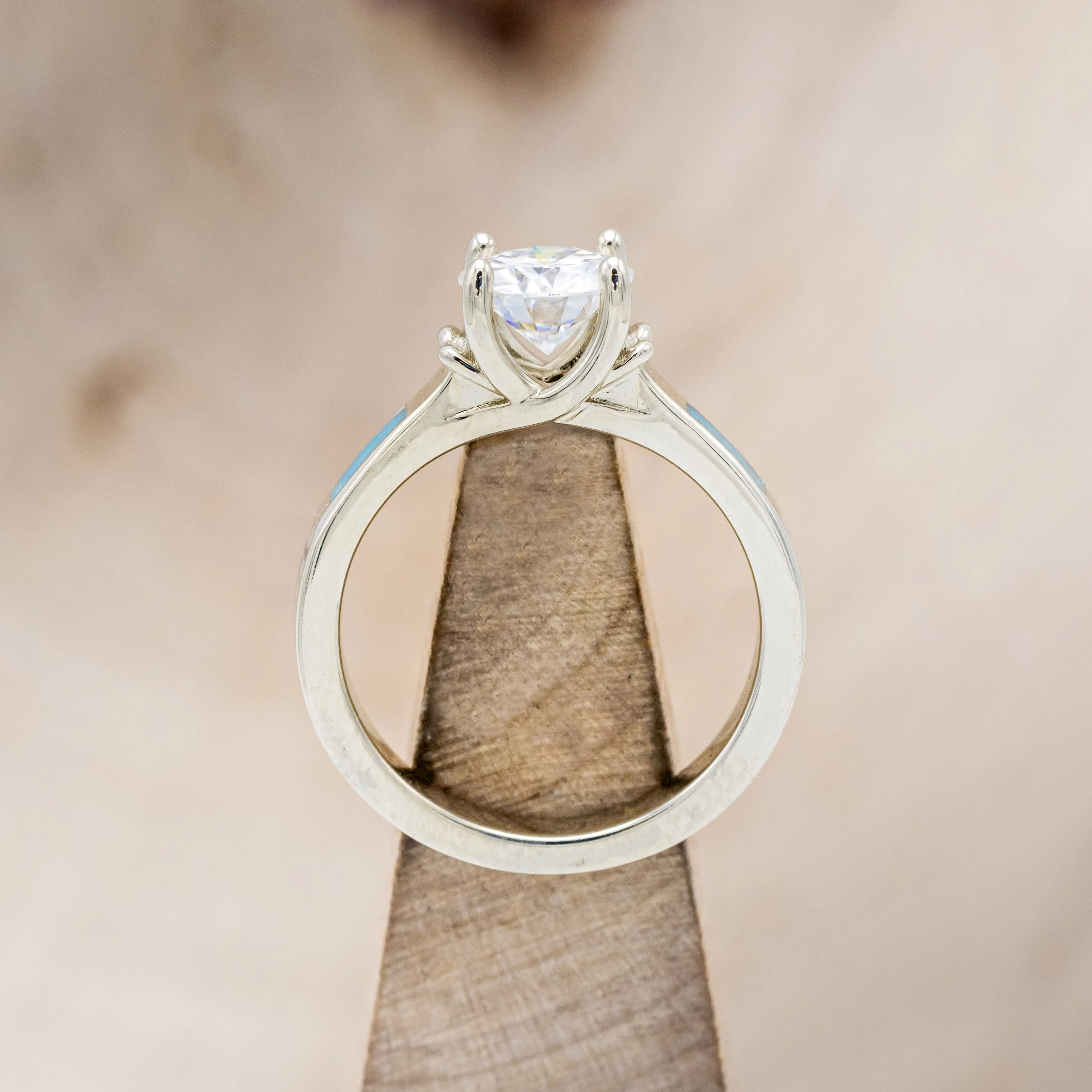 "FAWN" - MOISSANITE ANTLER PRONGED ENGAGEMENT RING WITH ANTLER & TURQUOISE INLAYS - Image 12