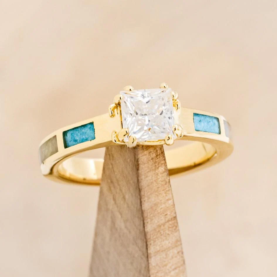 "FAWN" - MOISSANITE ANTLER PRONGED ENGAGEMENT RING WITH ANTLER & TURQUOISE INLAYS - Image 13