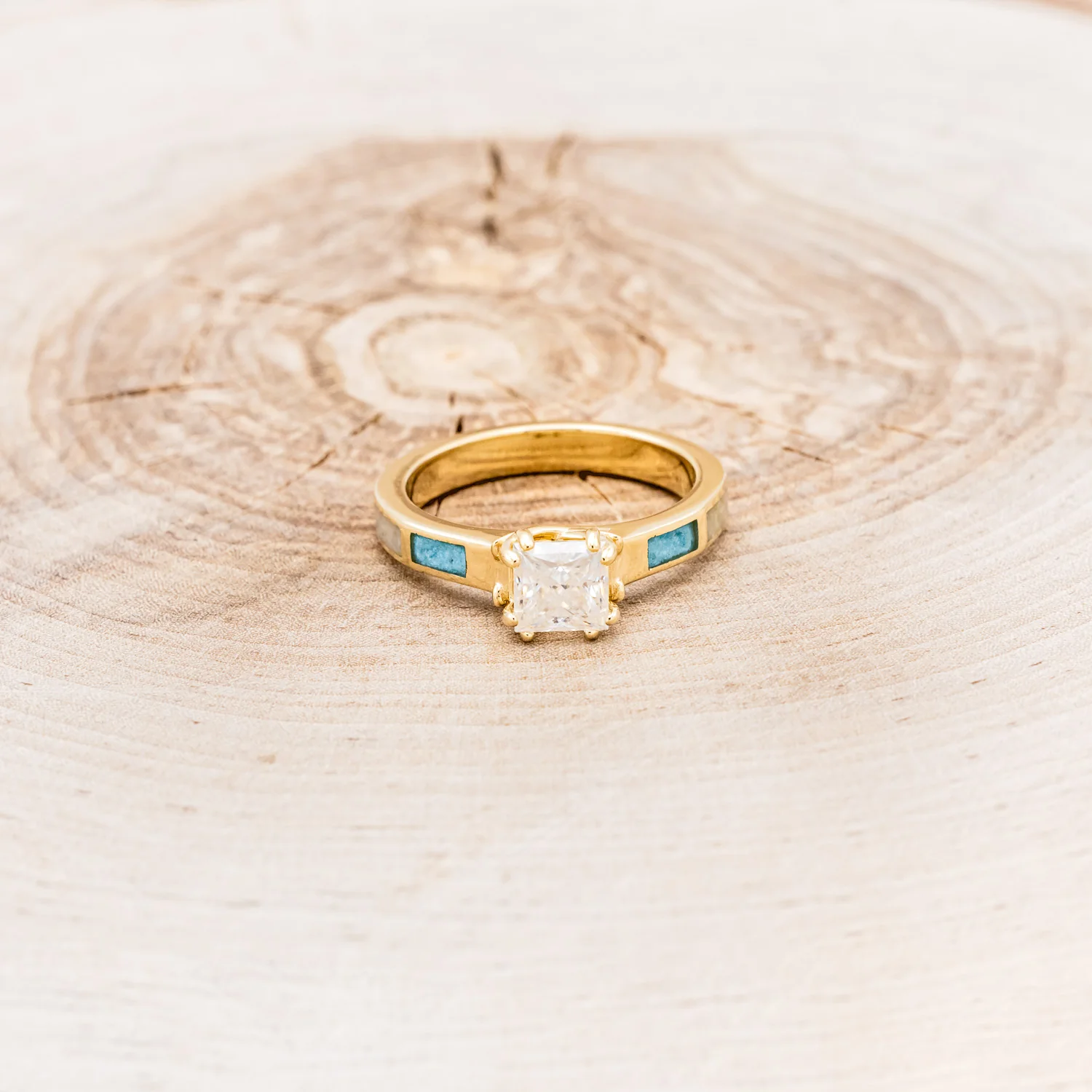 "FAWN" - MOISSANITE ANTLER PRONGED ENGAGEMENT RING WITH ANTLER & TURQUOISE INLAYS - Image 14