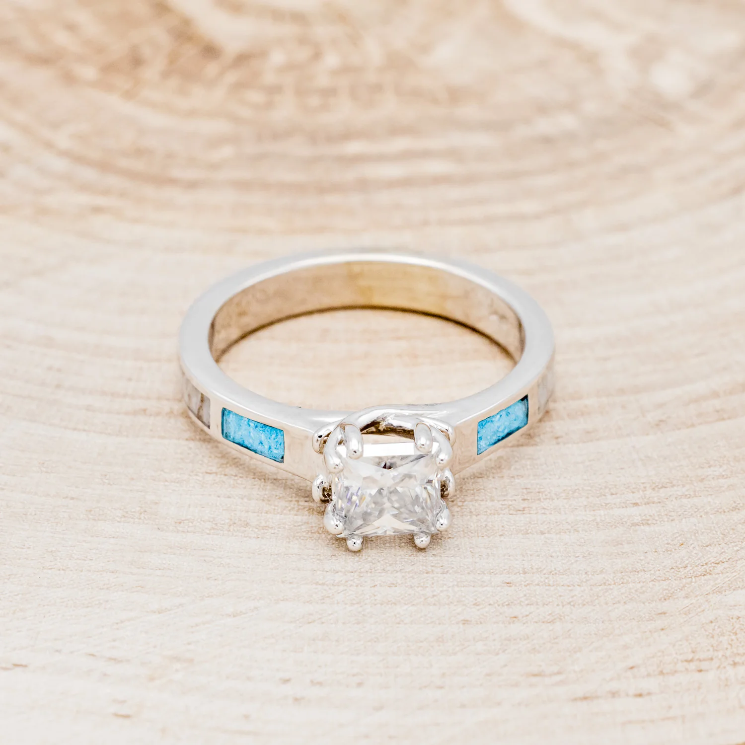 "FAWN" - MOISSANITE ANTLER PRONGED ENGAGEMENT RING WITH ANTLER & TURQUOISE INLAYS - Image 5