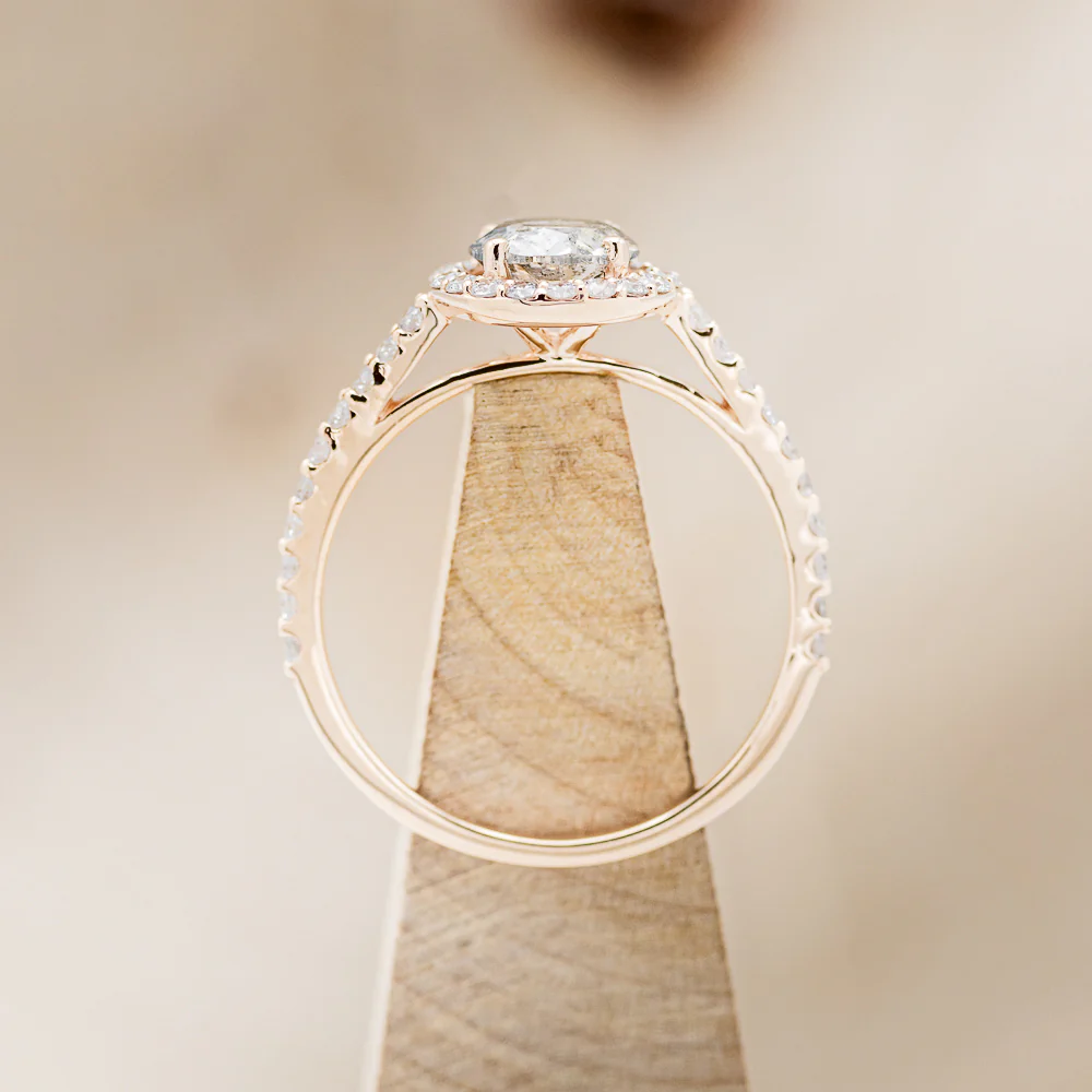 "FELICE" - ROUND CUT SALT & PEPPER DIAMOND ENGAGEMENT RING WITH DIAMOND HALO - Image 5