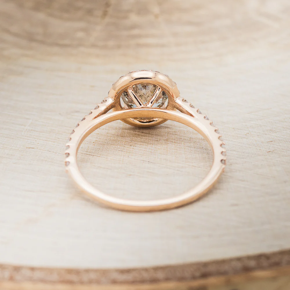 "FELICE" - ROUND CUT SALT & PEPPER DIAMOND ENGAGEMENT RING WITH DIAMOND HALO - Image 6