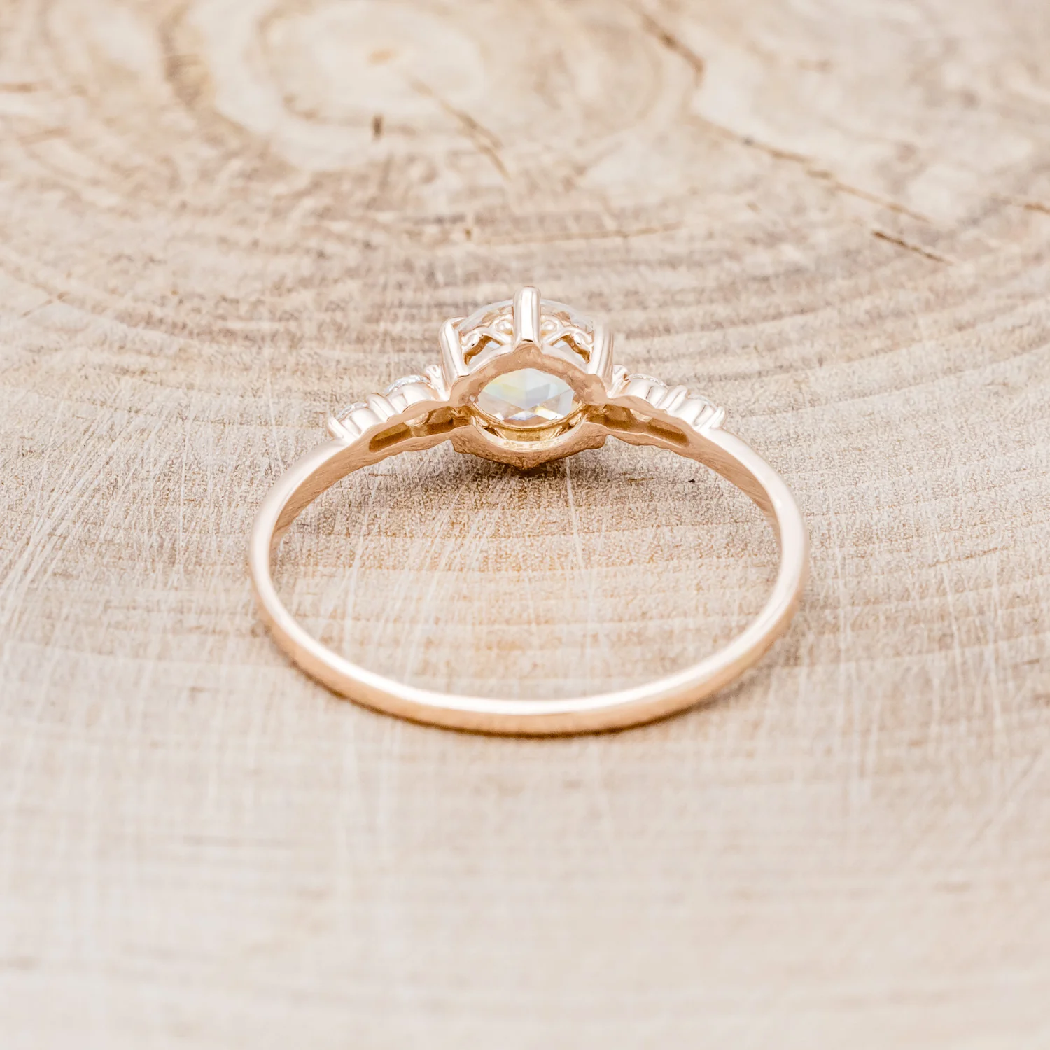 "GEMINI" - ROUND ROSE CUT MOISSANITE ENGAGEMENT RING WITH DIAMOND ACCENTS - Image 11