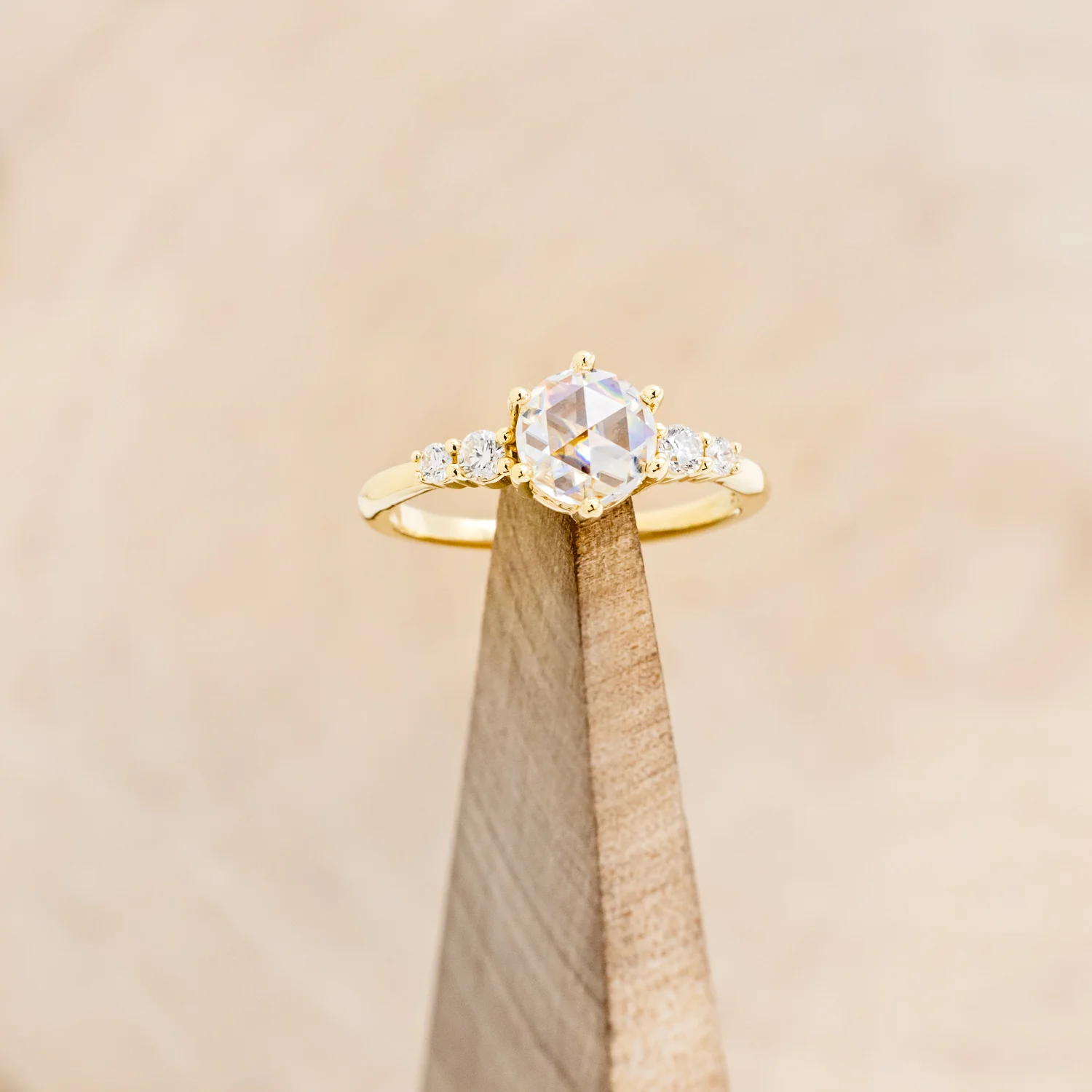 "GEMINI" - ROUND ROSE CUT MOISSANITE ENGAGEMENT RING WITH DIAMOND ACCENTS - Image 13