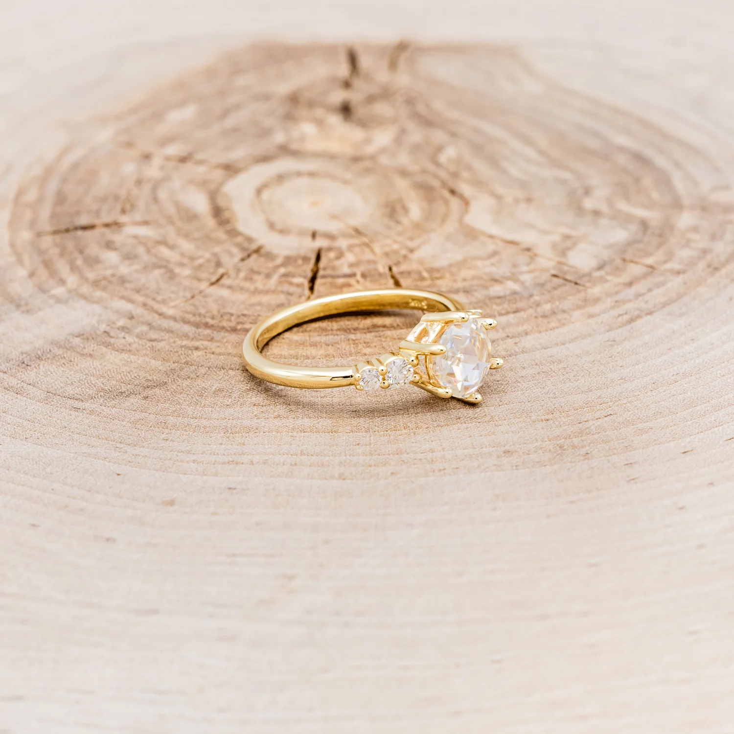 "GEMINI" - ROUND ROSE CUT MOISSANITE ENGAGEMENT RING WITH DIAMOND ACCENTS - Image 14