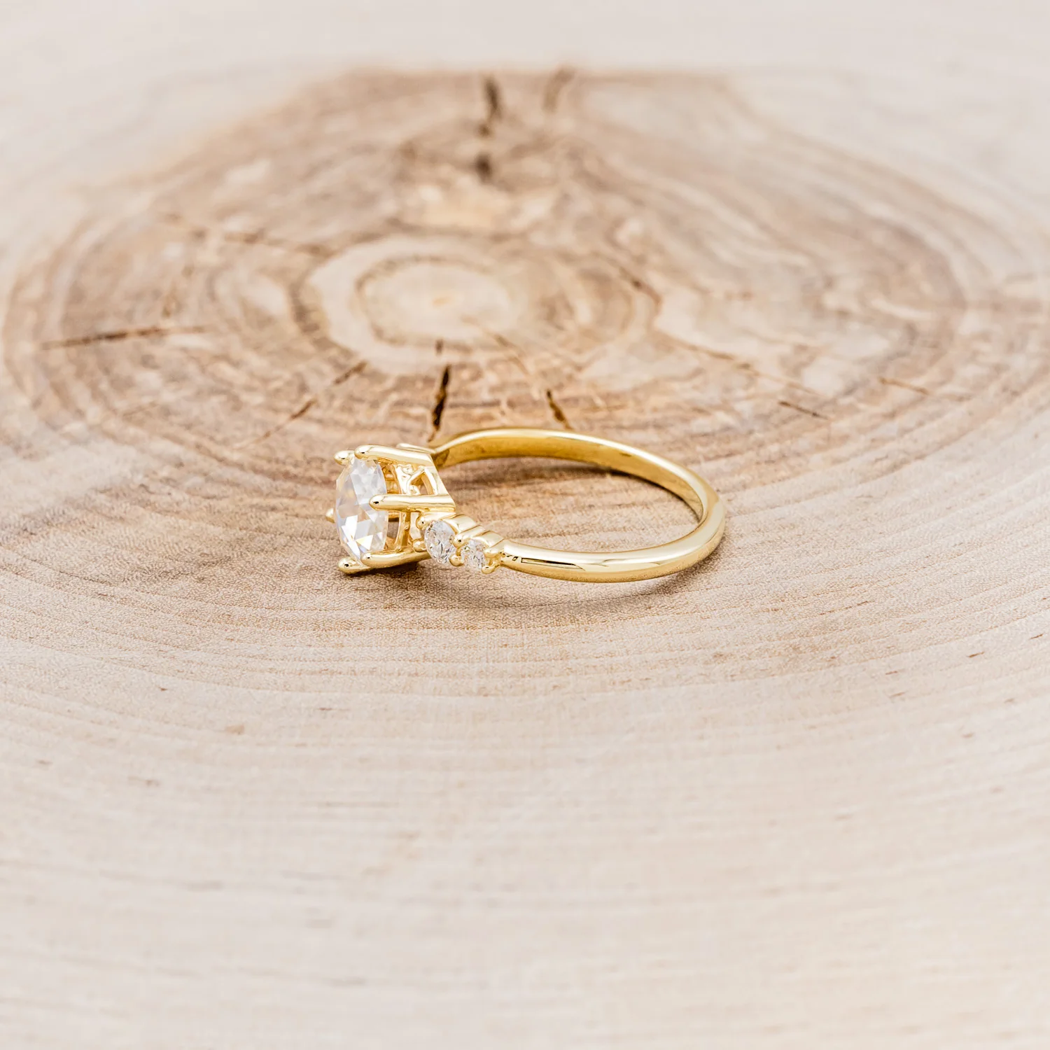 "GEMINI" - ROUND ROSE CUT MOISSANITE ENGAGEMENT RING WITH DIAMOND ACCENTS - Image 15