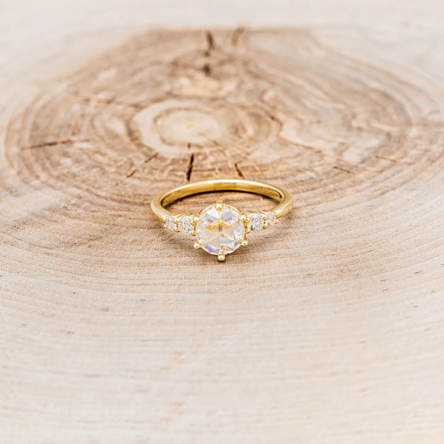 "GEMINI" - ROUND ROSE CUT MOISSANITE ENGAGEMENT RING WITH DIAMOND ACCENTS - Image 16