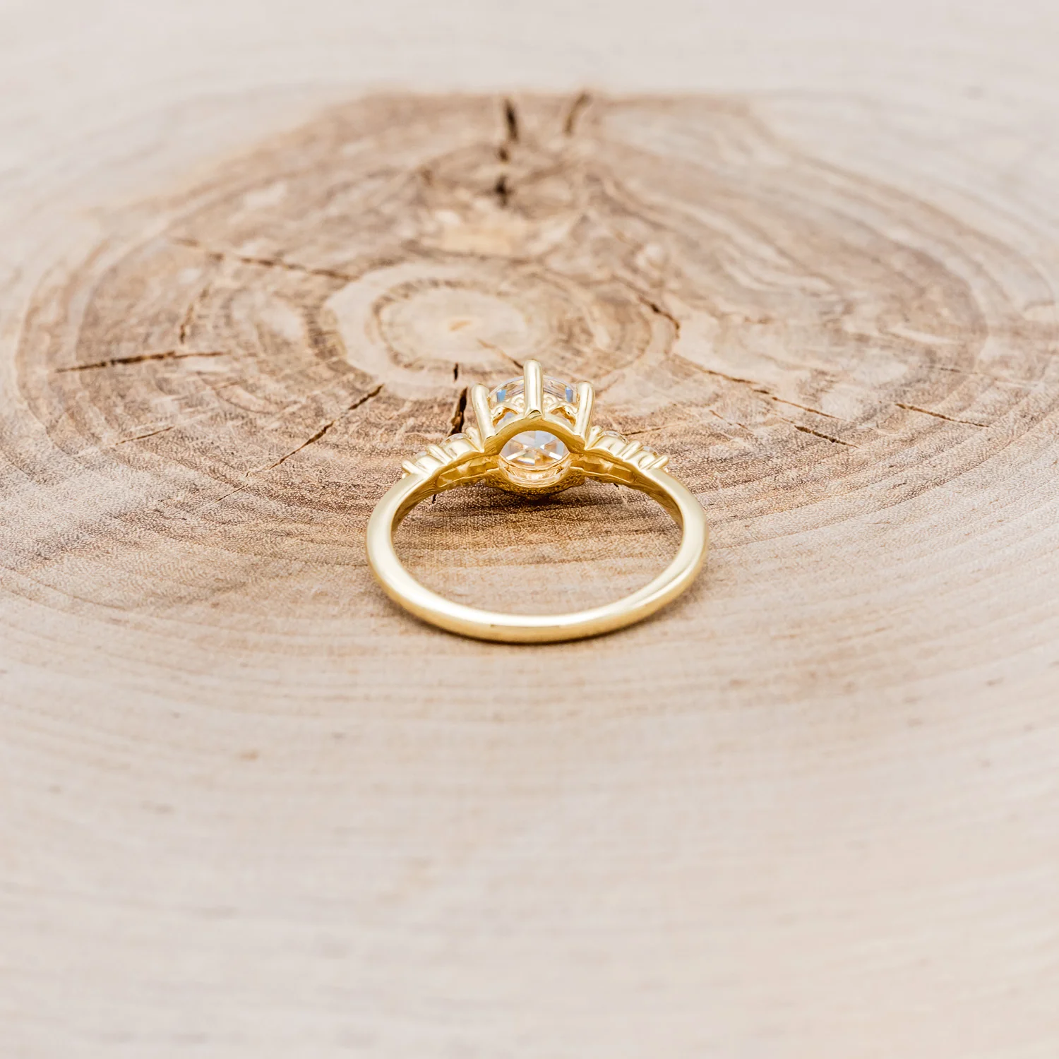 "GEMINI" - ROUND ROSE CUT MOISSANITE ENGAGEMENT RING WITH DIAMOND ACCENTS - Image 17