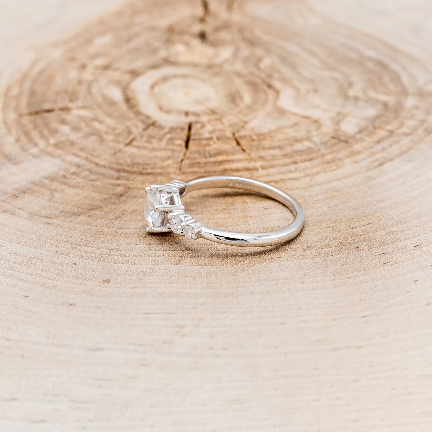 "GEMINI" - ROUND ROSE CUT MOISSANITE ENGAGEMENT RING WITH DIAMOND ACCENTS - Image 3