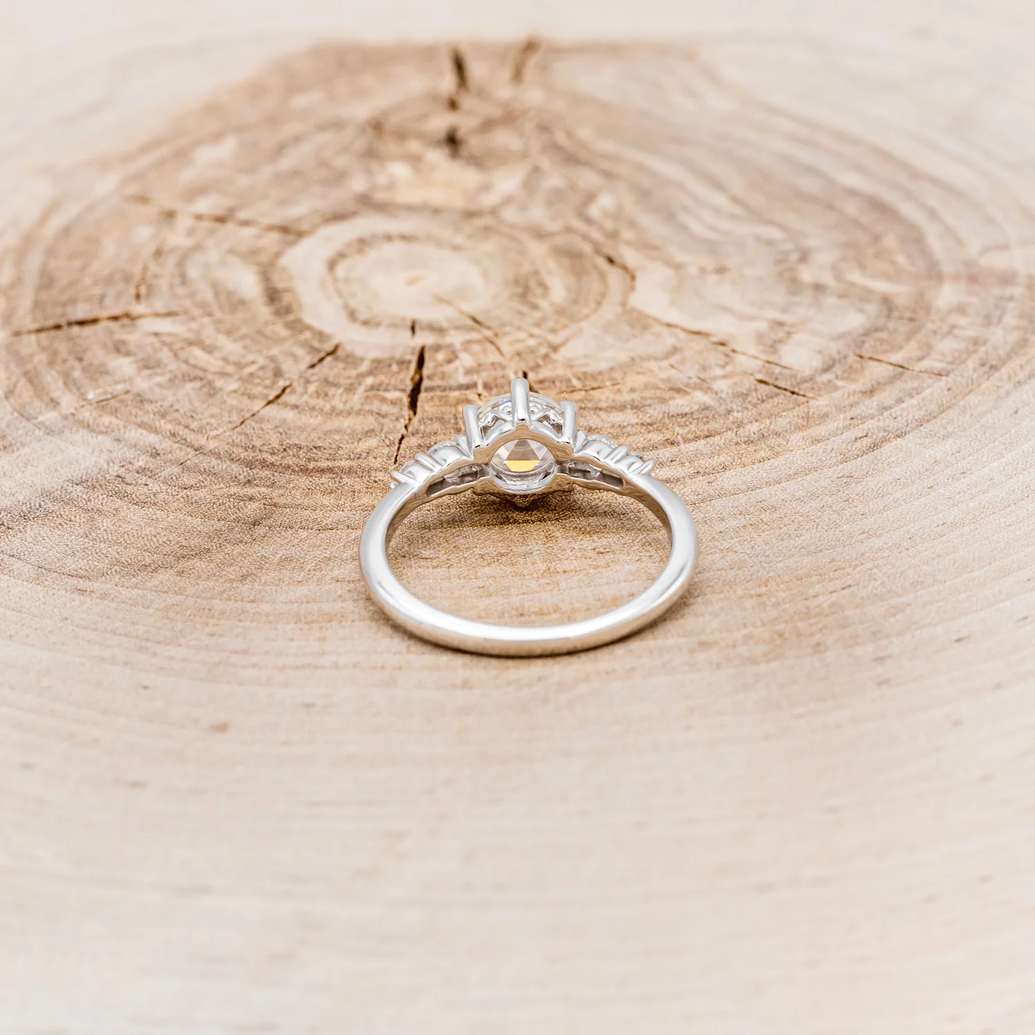 "GEMINI" - ROUND ROSE CUT MOISSANITE ENGAGEMENT RING WITH DIAMOND ACCENTS - Image 5