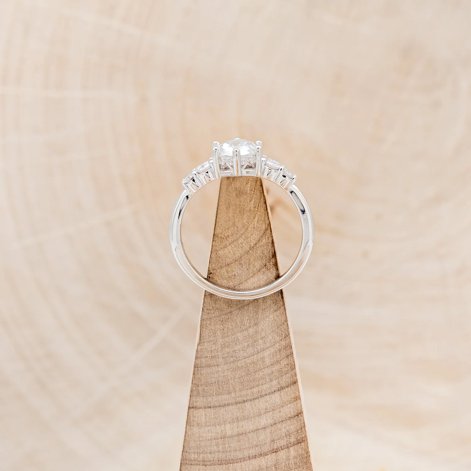 "GEMINI" - ROUND ROSE CUT MOISSANITE ENGAGEMENT RING WITH DIAMOND ACCENTS - Image 6