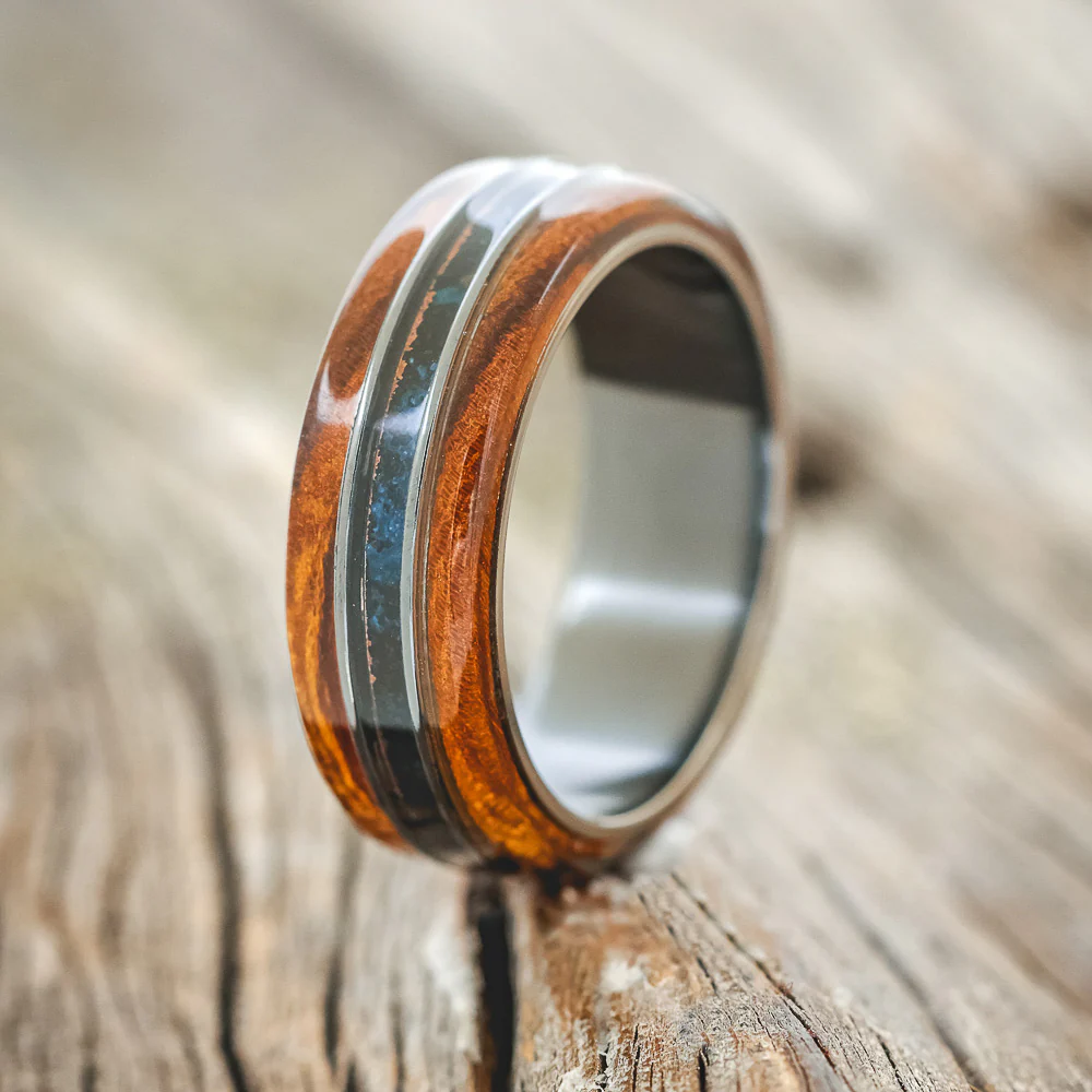 "GLEN" - IRONWOOD & PATINA COPPER WEDDING BAND - Image 4