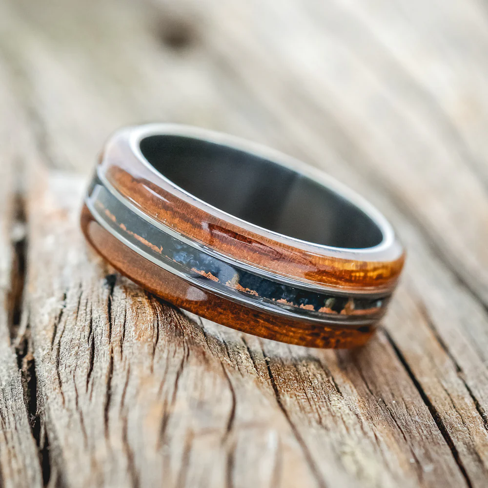 "GLEN" - IRONWOOD & PATINA COPPER WEDDING BAND - Image 5