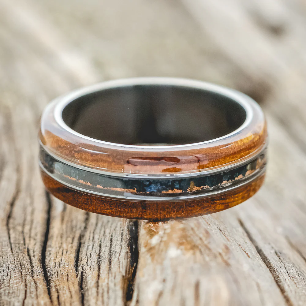 "GLEN" - IRONWOOD & PATINA COPPER WEDDING BAND - Image 6