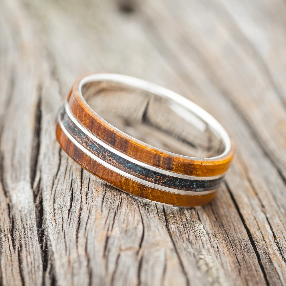"GLEN" - IRONWOOD & PATINA COPPER WEDDING BAND - Image 8