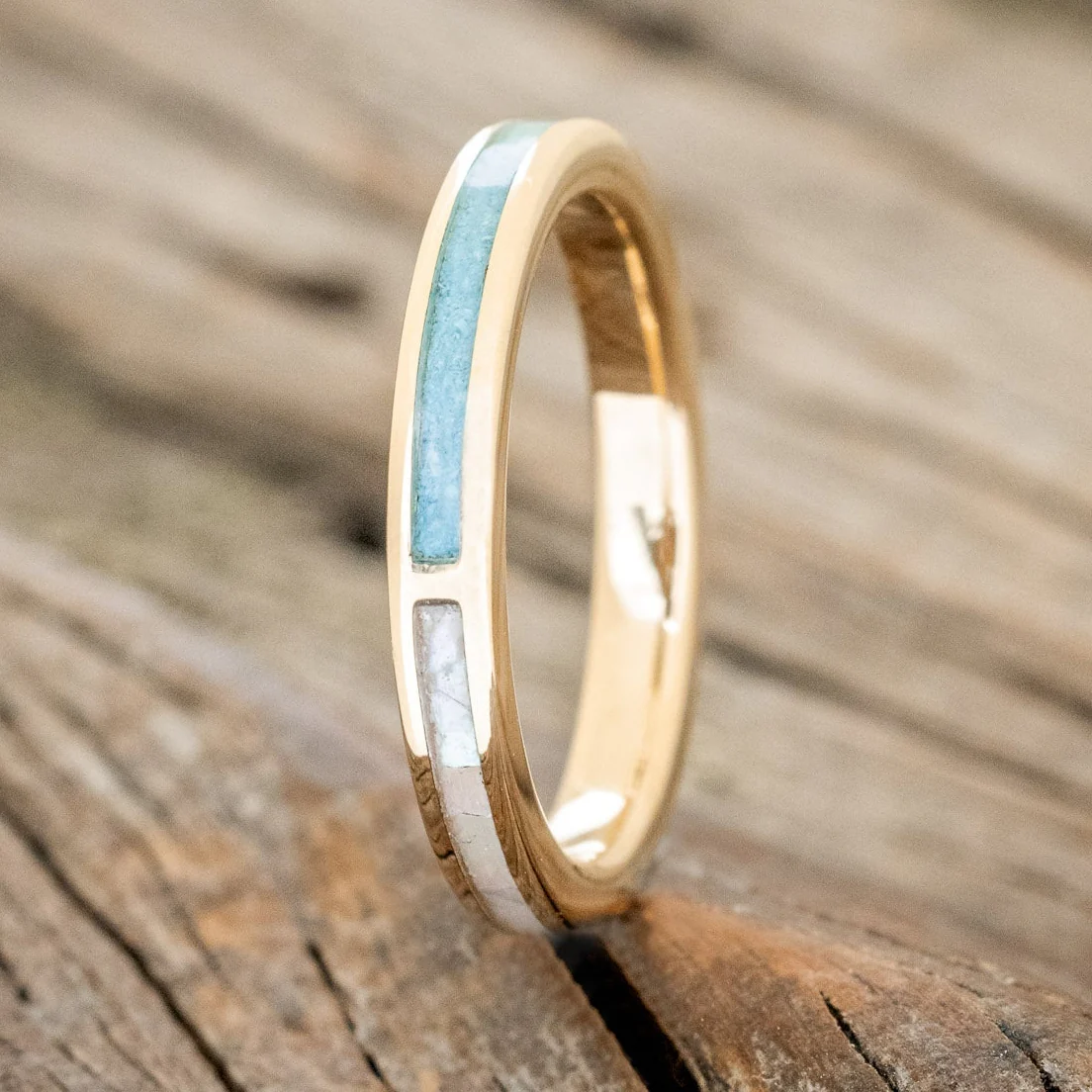 "HARMONY" - TURQUOISE & MOTHER OF PEARL SPLIT STACKING BAND - Image 5